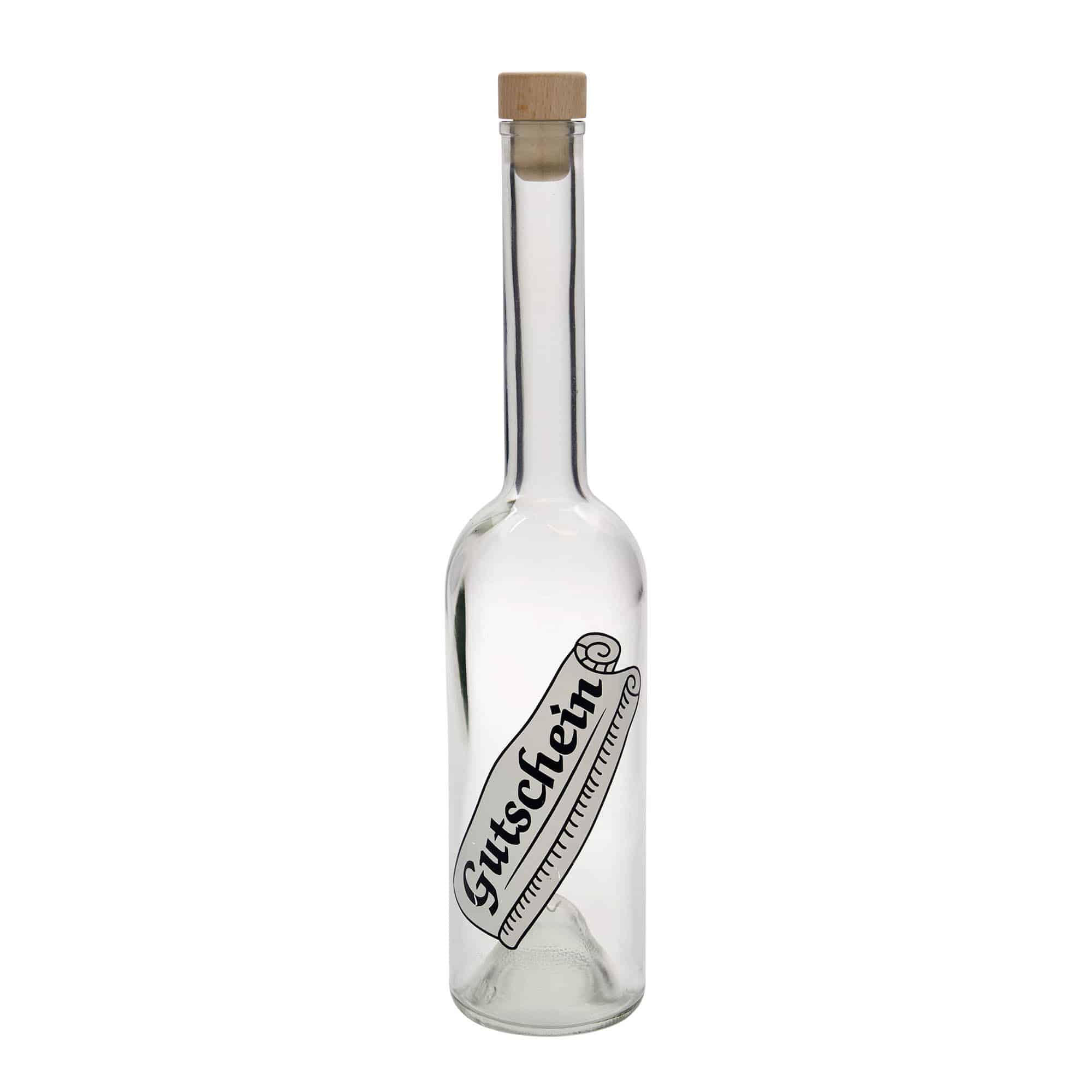 Glazen fles 'Opera', 500 ml, motief: Waardebon, monding: kurk