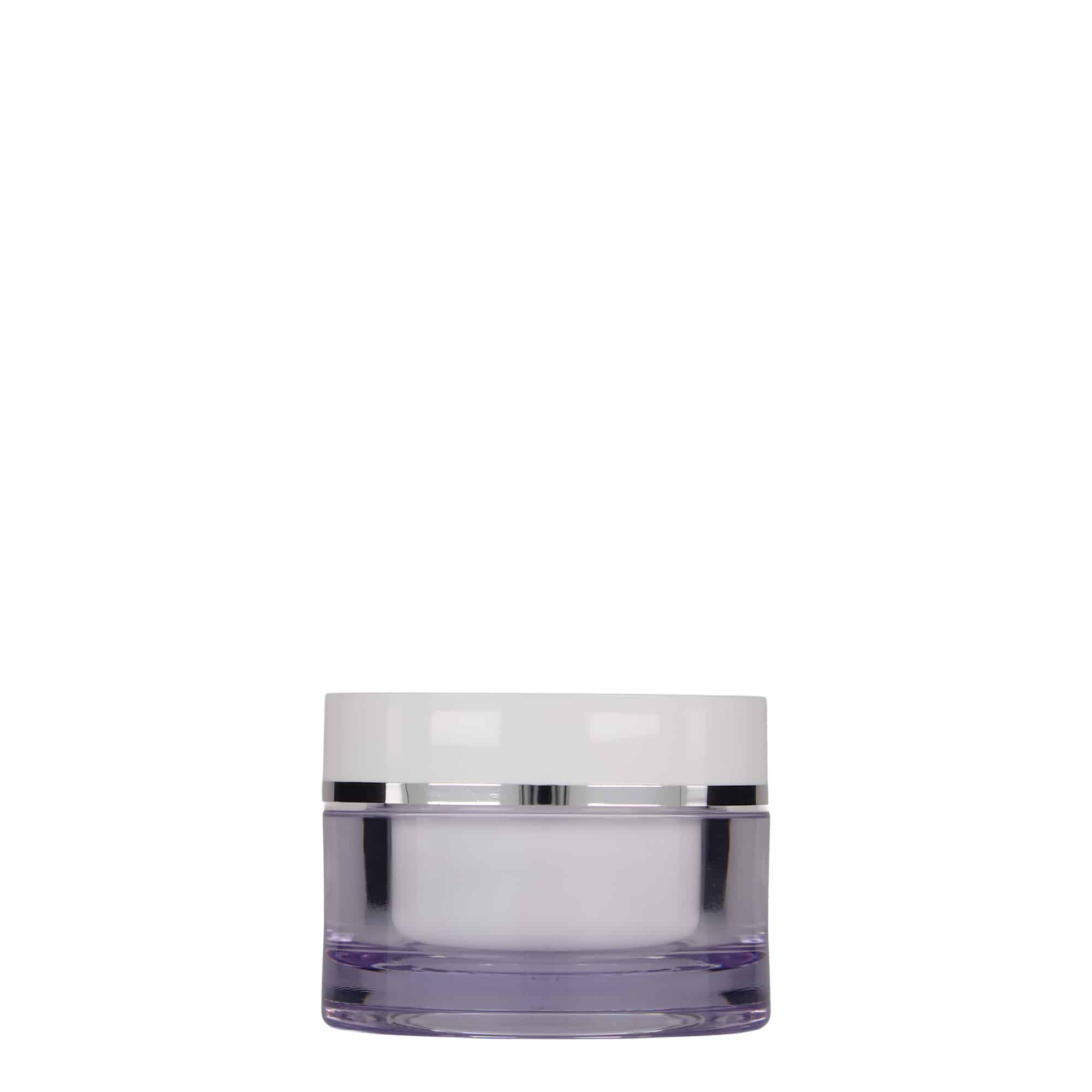 Pot 50 ml , plastique SAN, blanc, bouchage: Bougage à vis