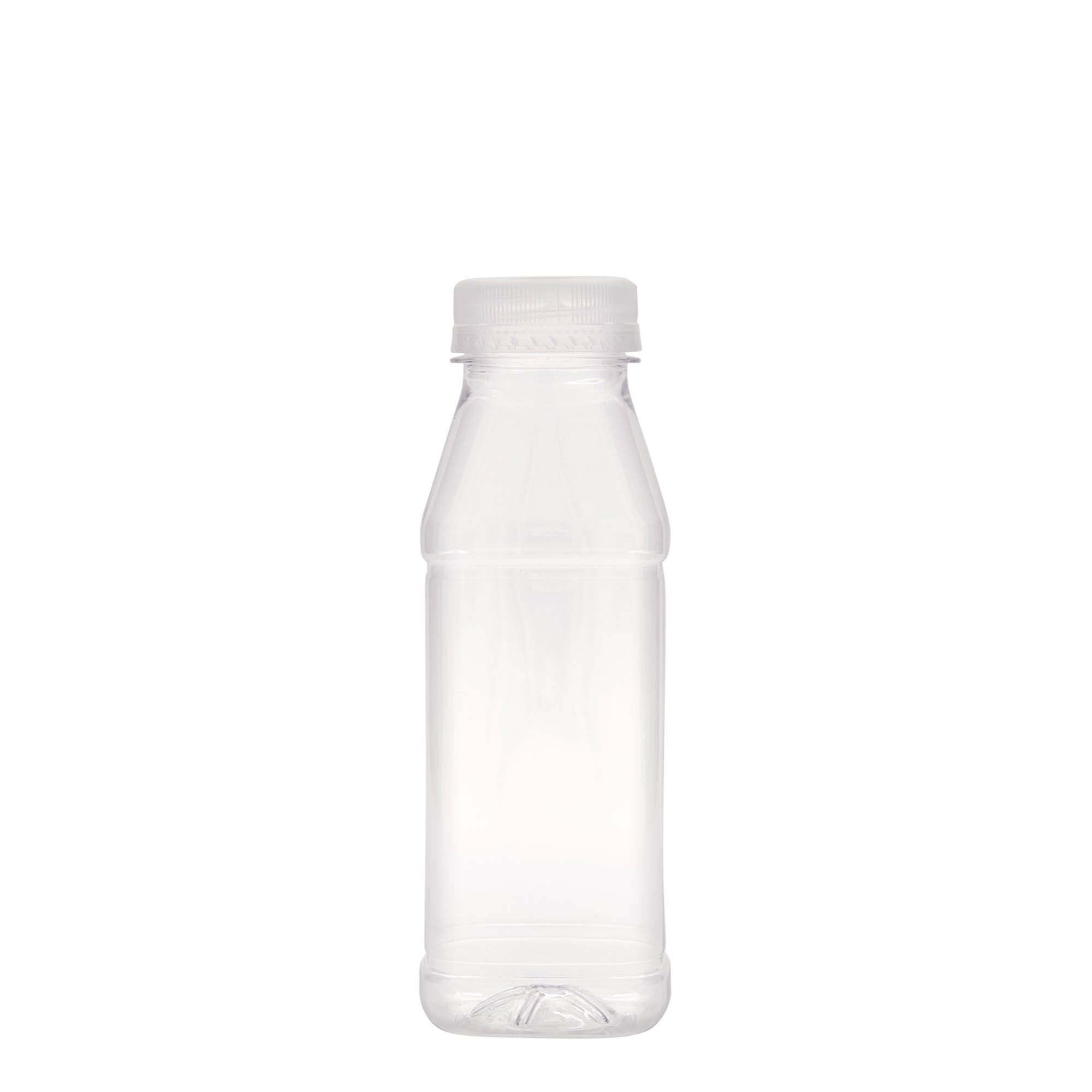 Bouteille en PET 330 ml 'Milk and Juice Carré', carrée, plastique, bouchage: 38 mm Bouteille en PET 330 ml 'Milk and Juice Carré', carrée, plastique, bouchage: 38 mm