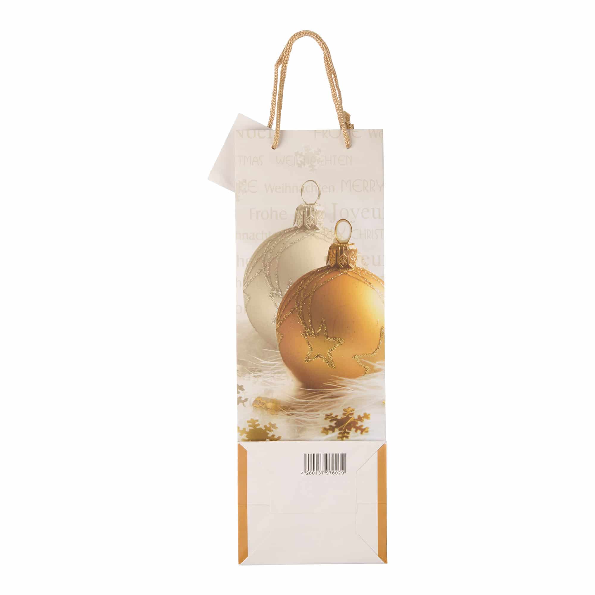 Sac à bouteilles, motif : joyeux Noël, carré, papier, doré