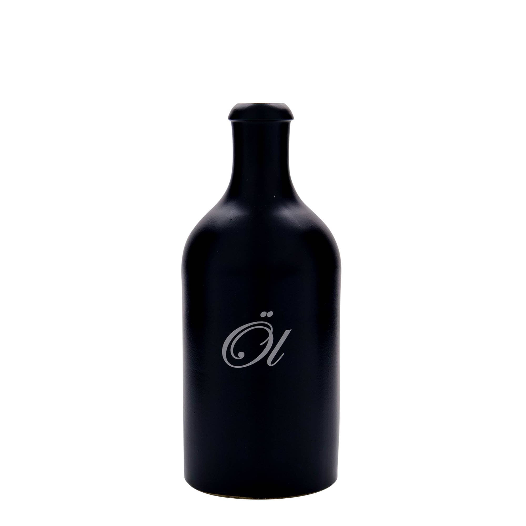 Chope en terre cuite 500 ml, motif : huile, grès, noir, bouchage: bouchon Chope en terre cuite 500 ml, motif : huile, grès, noir, bouchage: bouchon