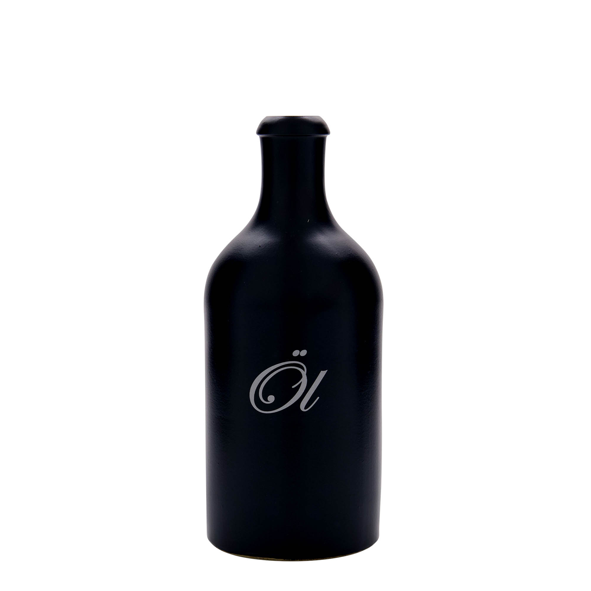 Chope en terre cuite 500 ml, motif : huile, grès, noir, bouchage: bouchon
