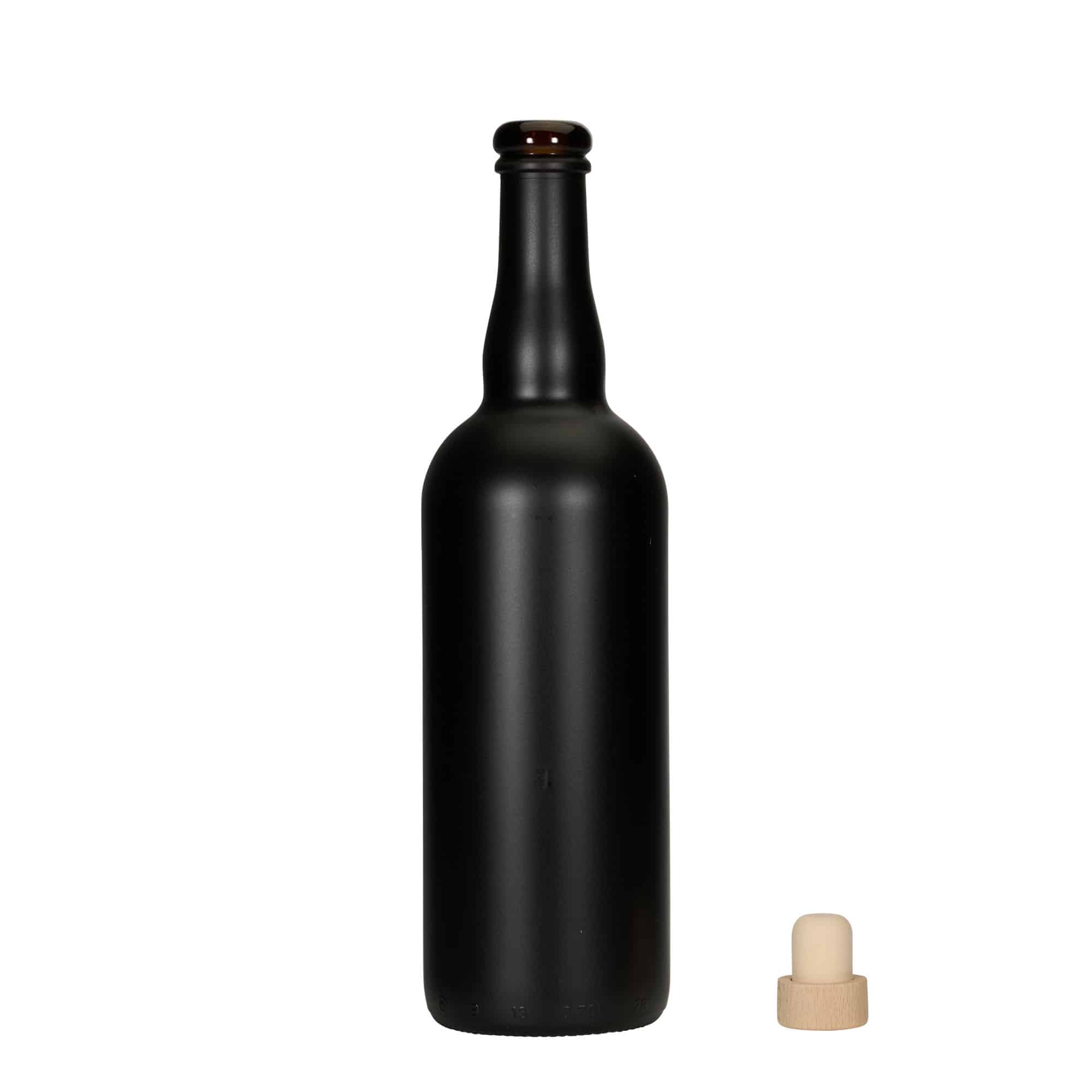 Bouteille de bière 750 ml Belgique, verre, noir, goulot : liège