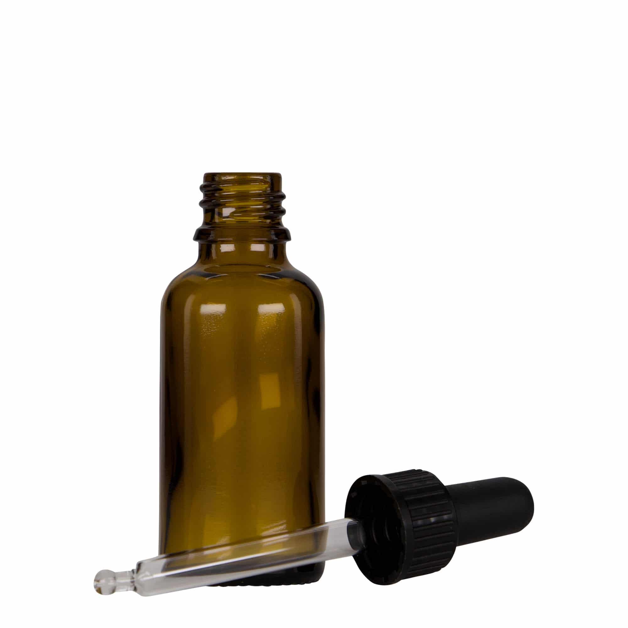 Pipetflesje medicijn, 30 ml, glas, bruin-zwart, monding: DIN 18