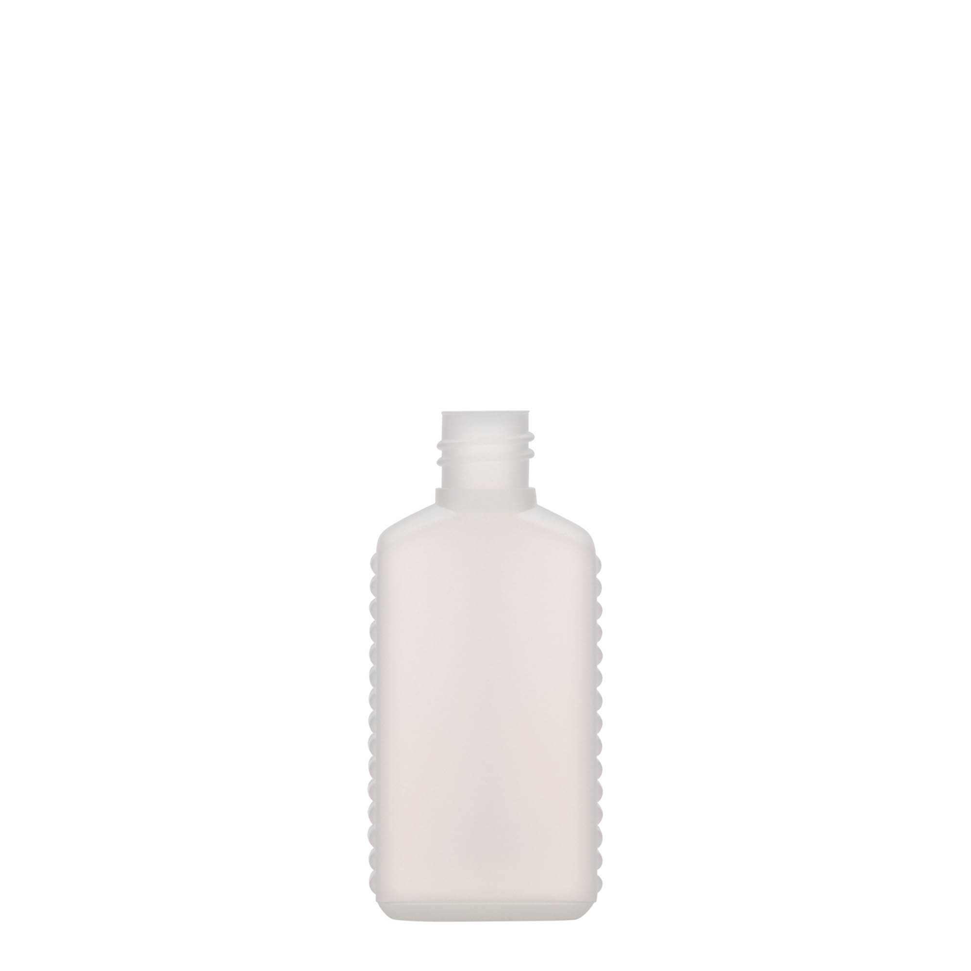 Bouteille bidon à col étroit 50 ml, rectangulaire, plastique PEHD, nature, bouchage: DIN 18