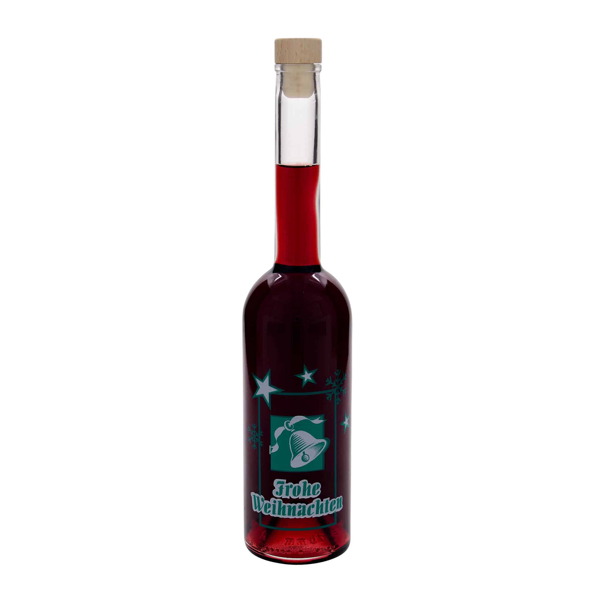 Glazen fles 'Opera', 500 ml, motief: Vrolijk kerstfeest, monding: kurk