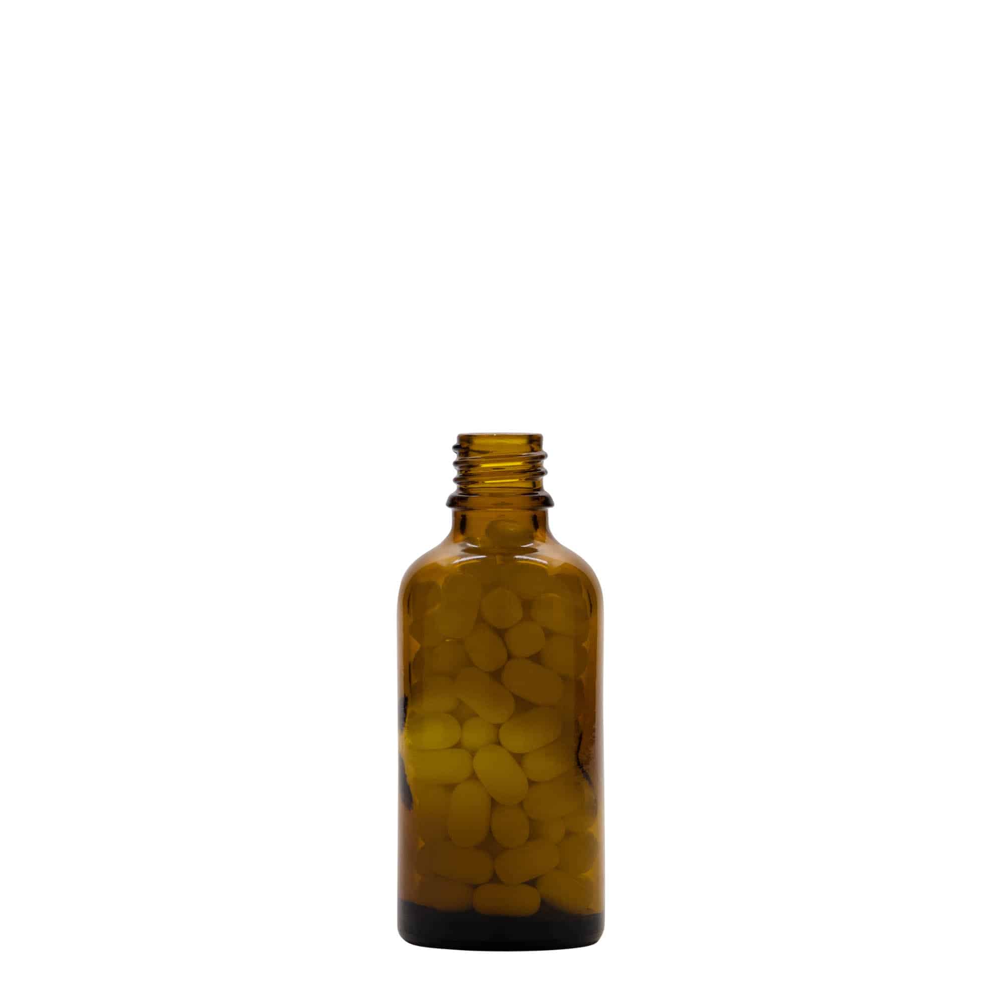 Flacon pharmaceutique 50 ml, verre, brun, bouchage: DIN 18 Flacon pharmaceutique 50 ml, verre, brun, bouchage: DIN 18