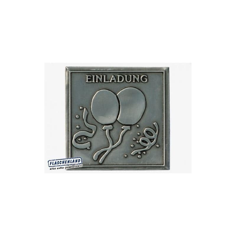 Tinnen etiket 'Uitnodiging', vierkant, metaal, zilver Tinnen etiket 'Uitnodiging', vierkant, metaal, zilver