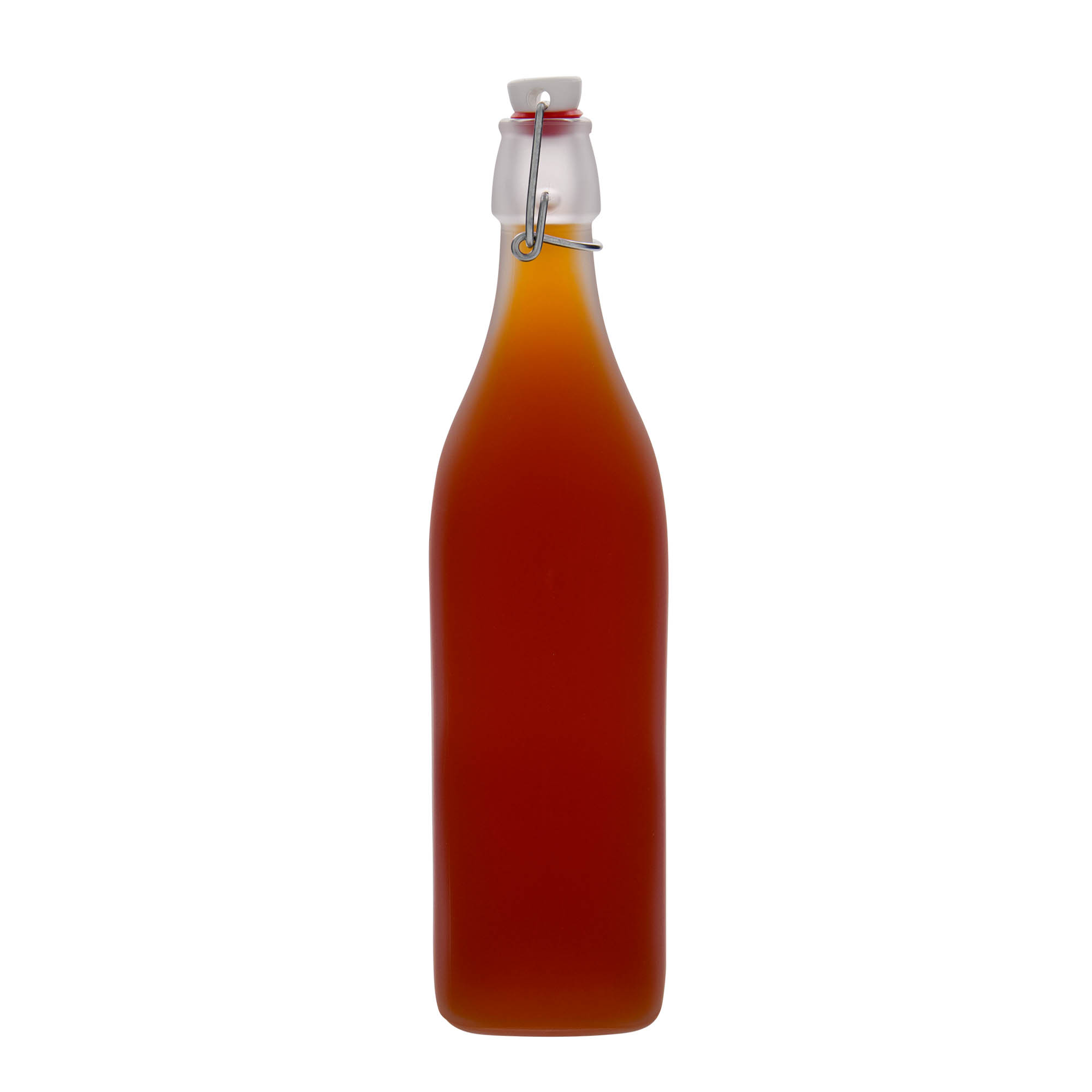 Bouteille en verre 1 000 ml 'Swing', carrée, blanche, bouchage: bouchon mécanique Bouteille en verre 1 000 ml 'Swing', carrée, blanche, bouchage: bouchon mécanique
