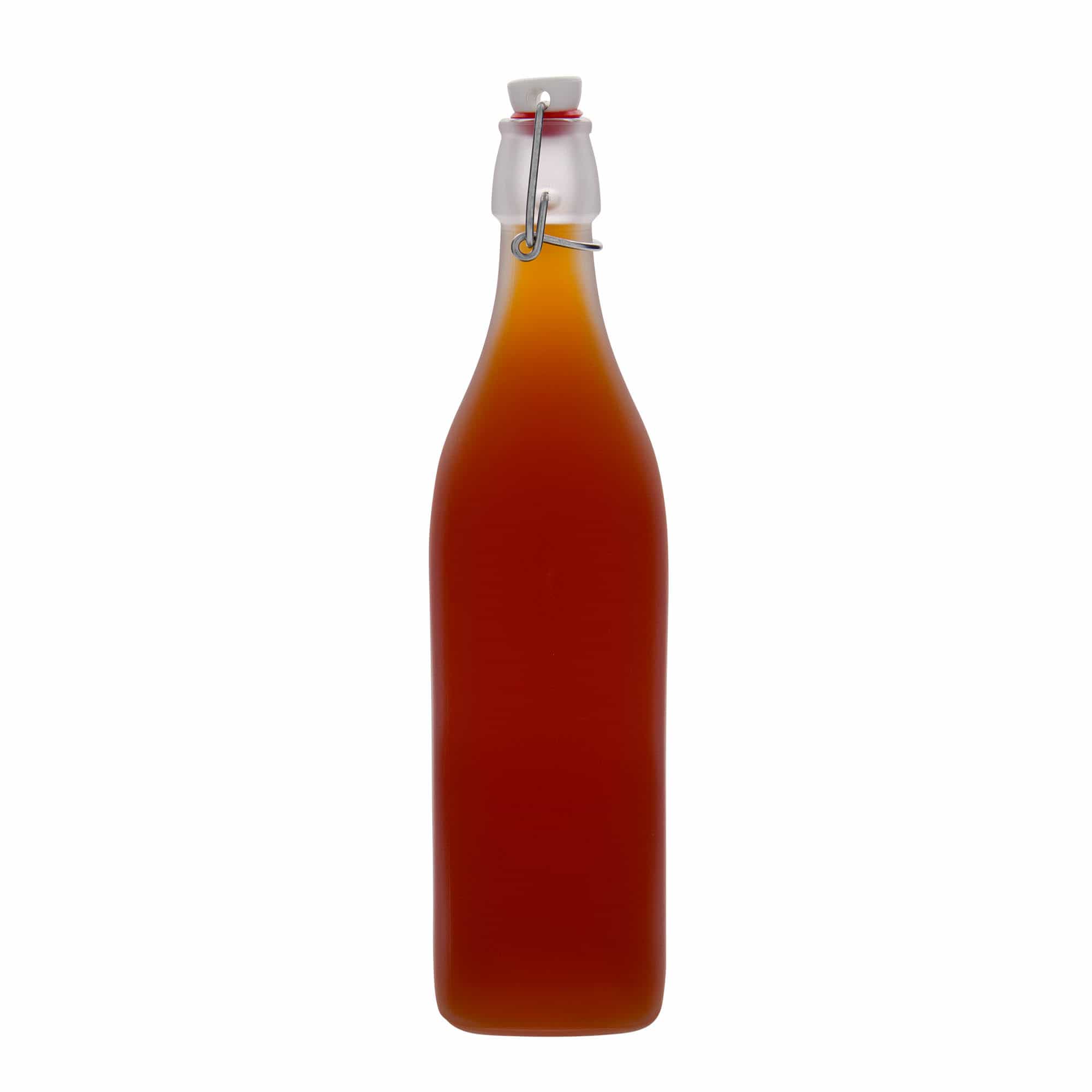 Bouteille en verre 1 000 ml « Swing », carrée, blanche, bouchage: bouchon mécanique