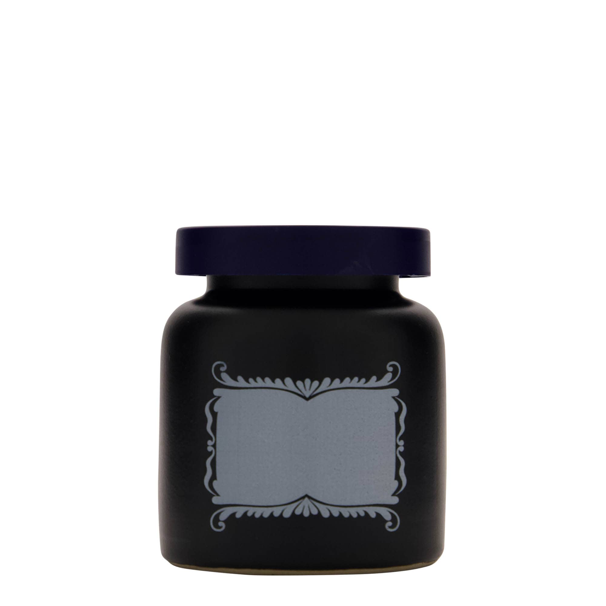 Steengoed pot, 270 ml, motief: etiketveld, keramiek, zwart, monding: stulpdeksel
