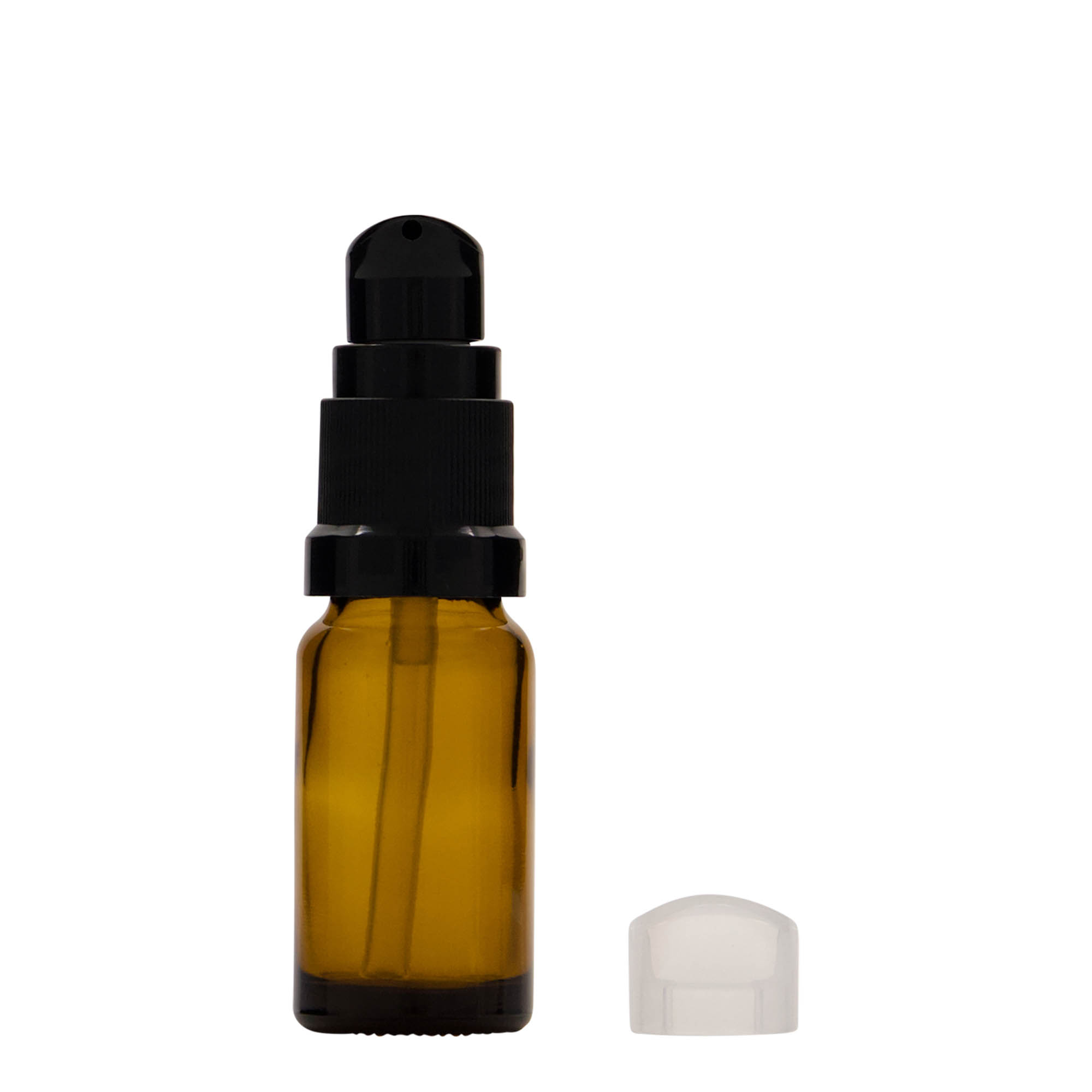 Medicijnfles met lotionpomp, 10 ml, glas, bruin, monding: DIN 18 Medicijnfles met lotionpomp, 10 ml, glas, bruin, monding: DIN 18