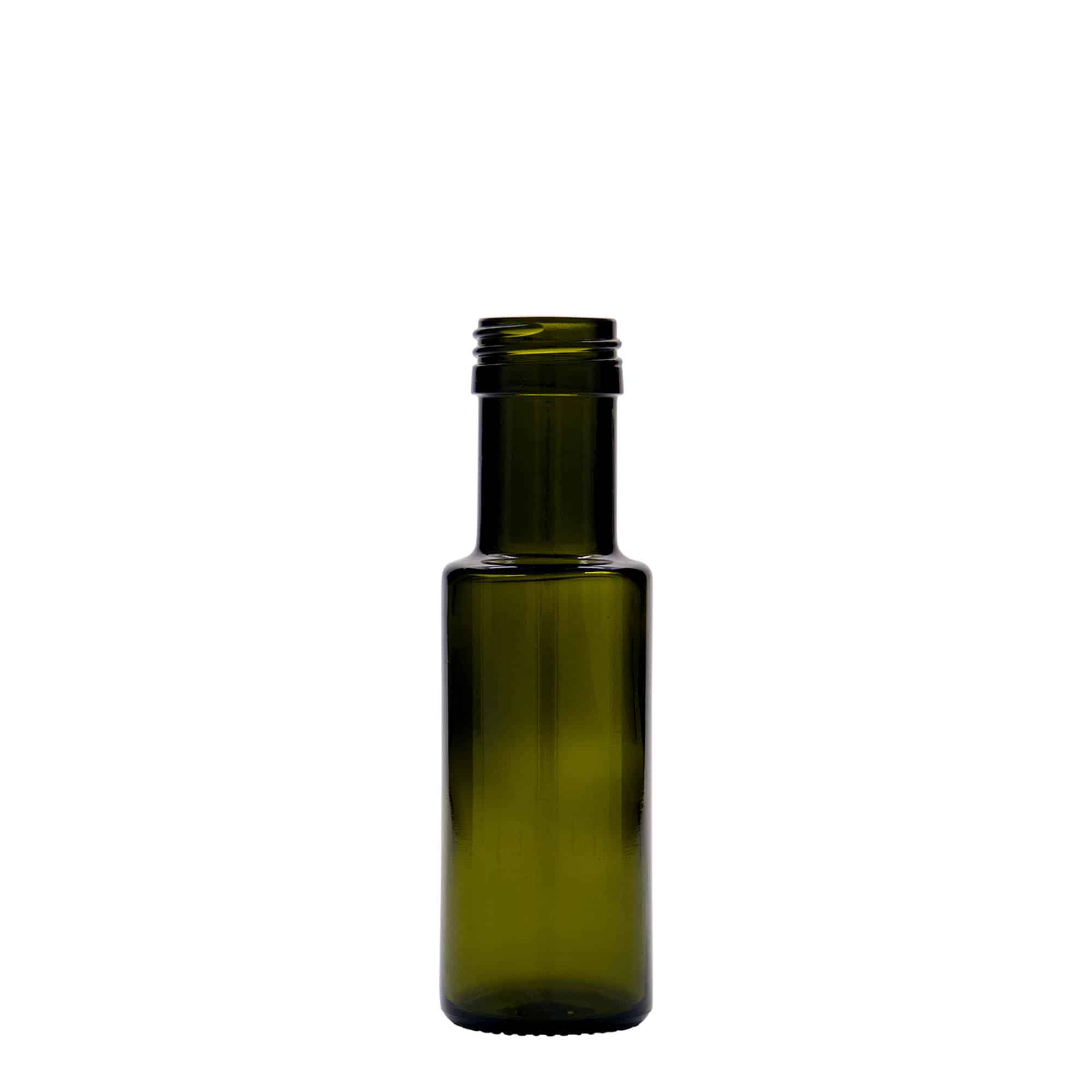Glazen fles 'Dorica', 100 ml, antiekgroen, monding: PP 31,5 Glazen fles 'Dorica', 100 ml, antiekgroen, monding: PP 31,5