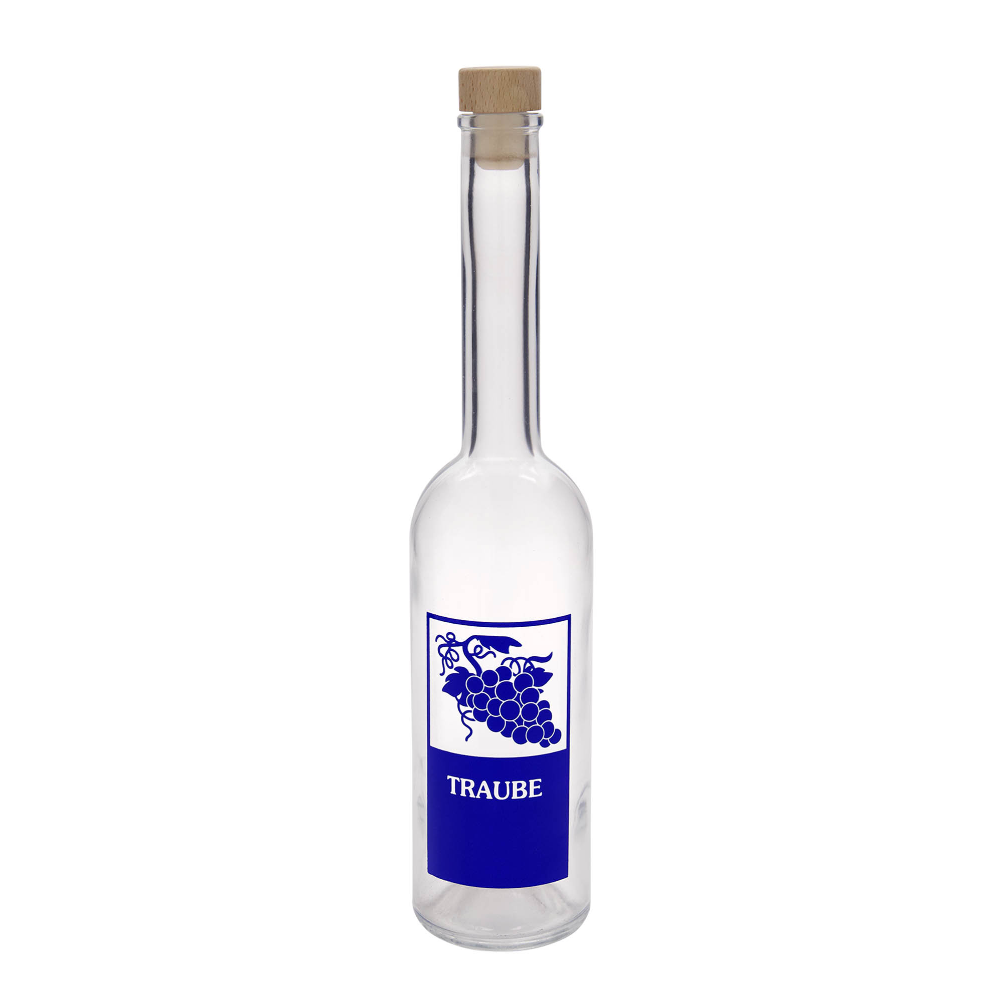 Glazen fles 'Opera', 500 ml, motief: Druif, monding: kurk Glazen fles 'Opera', 500 ml, motief: Druif, monding: kurk