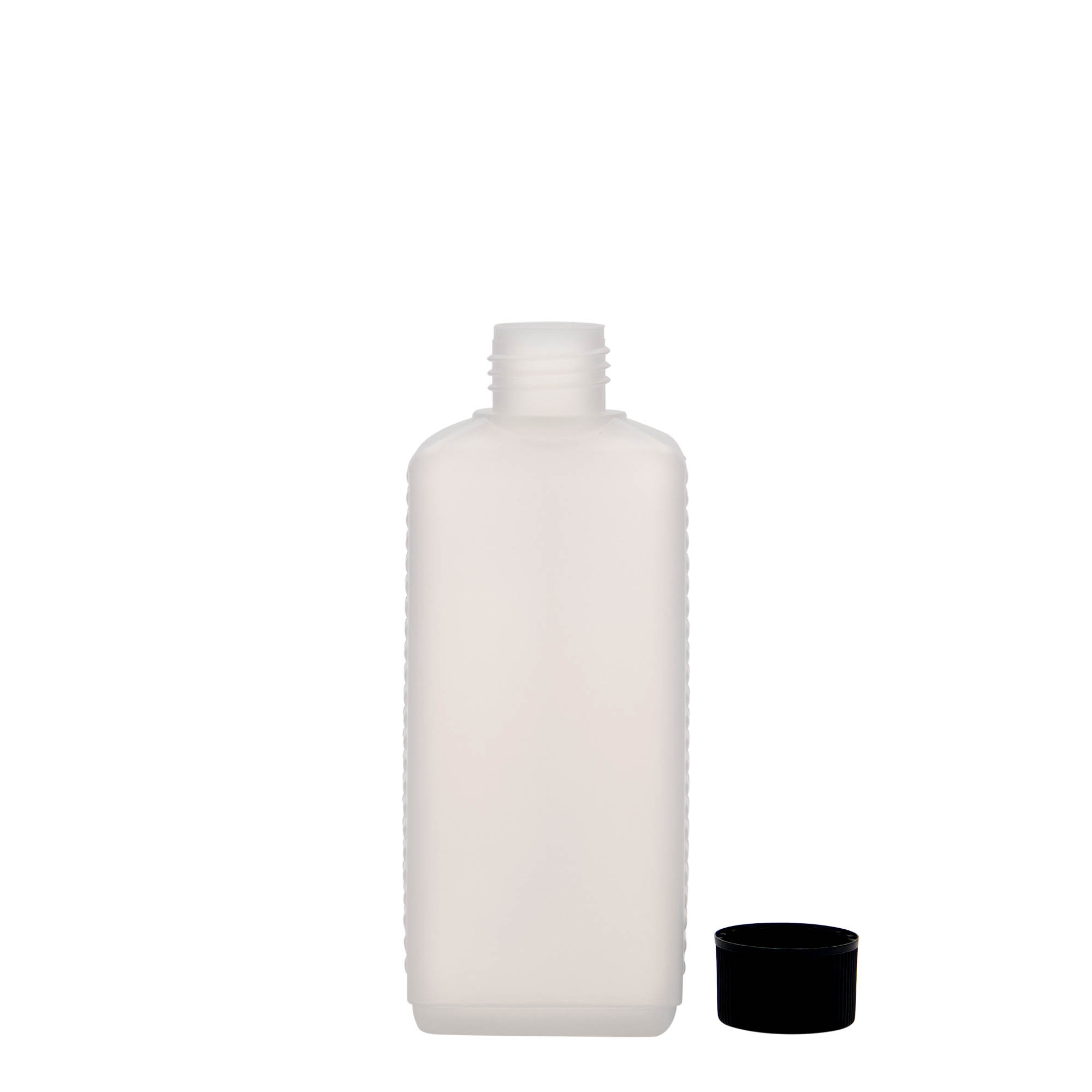 Bouteille bidon 250 ml, rectangulaire, plastique PEHD, nature, bouchage: DIN 25 EPE Bouteille bidon 250 ml, rectangulaire, plastique PEHD, nature, bouchage: DIN 25 EPE