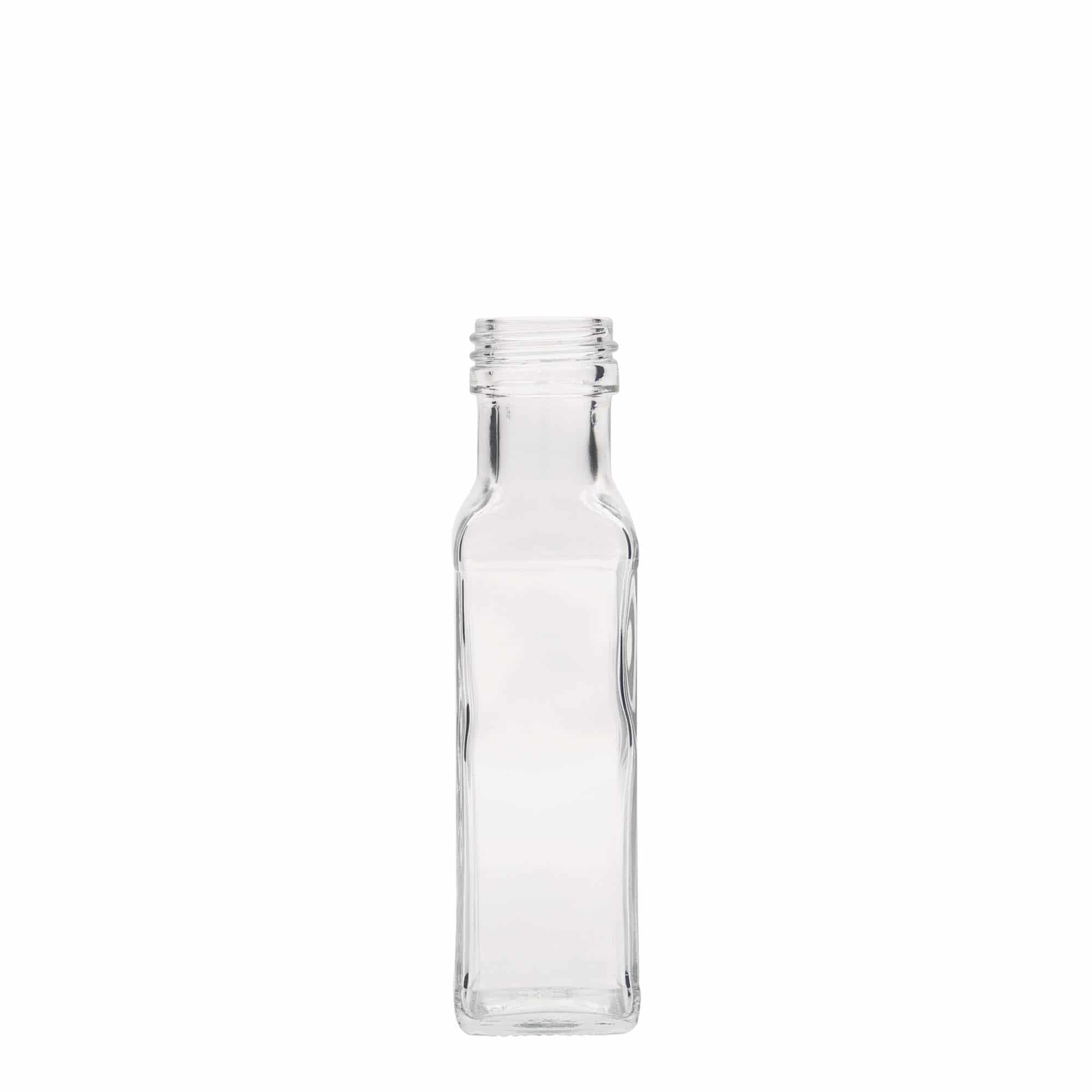 Glazen fles 'Marasca', 100 ml, vierkant, monding: PP 31,5 Glazen fles 'Marasca', 100 ml, vierkant, monding: PP 31,5