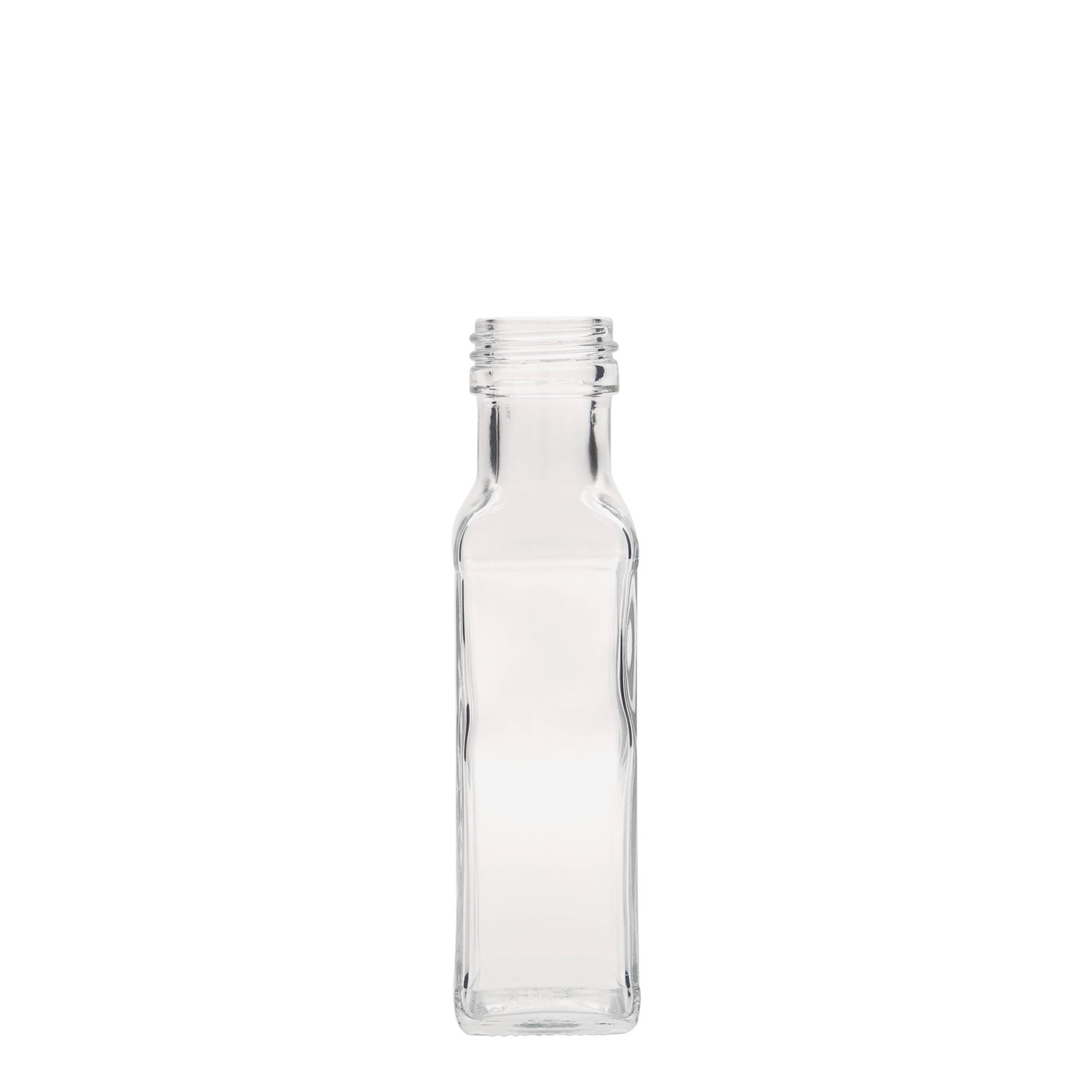 Glazen fles 'Marasca', 100 ml, vierkant, monding: PP 31,5