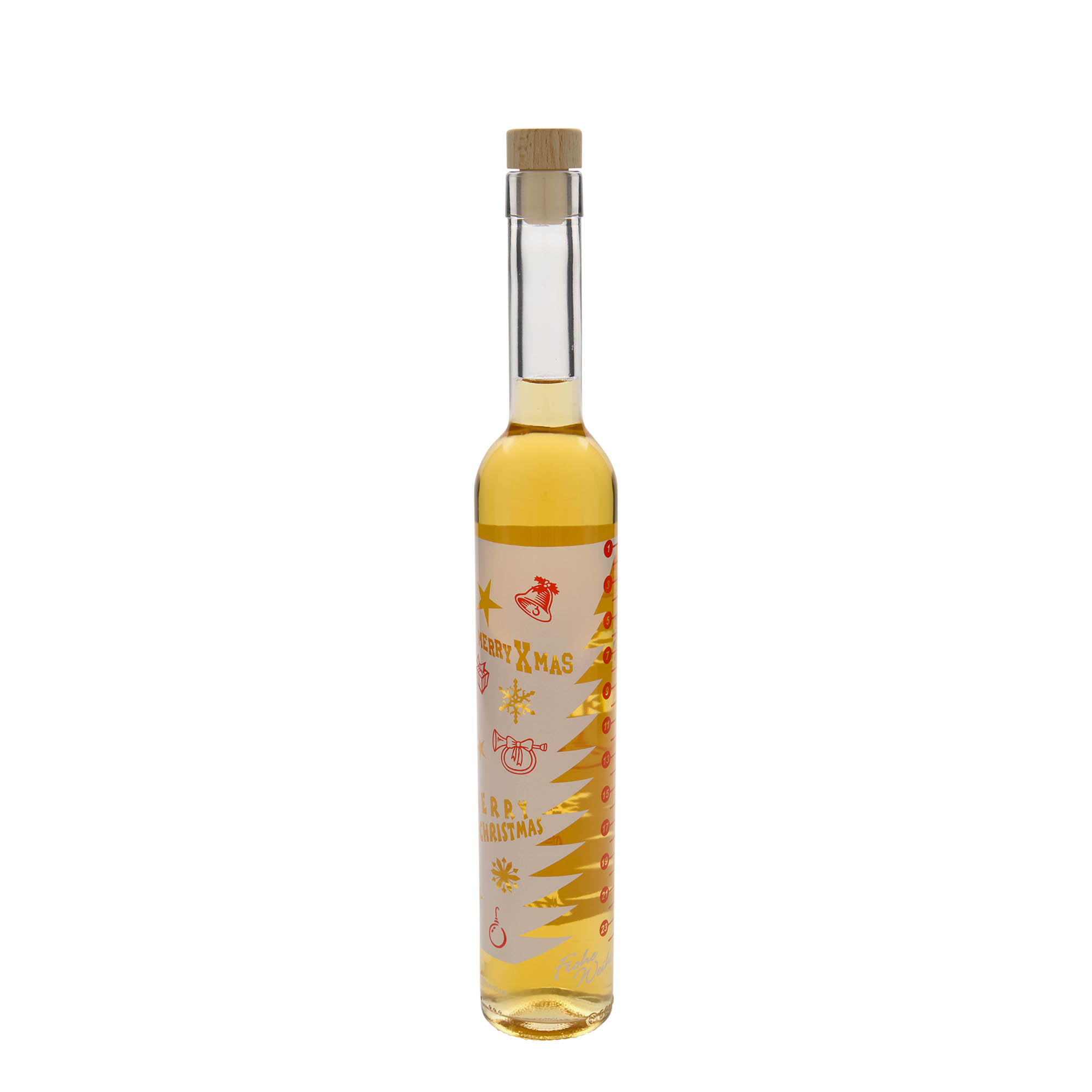 Glazen fles Maximo bedrukt 'Adventskalender', 500 ml, monding: kurk Glazen fles Maximo bedrukt 'Adventskalender', 500 ml, monding: kurk