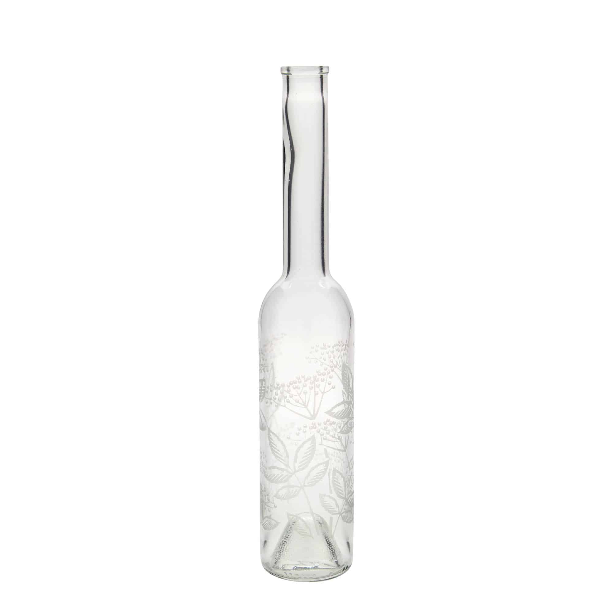Glazen fles 'Opera', 350 ml, motief: Vlierbessen, monding: kurk Glazen fles 'Opera', 350 ml, motief: Vlierbessen, monding: kurk