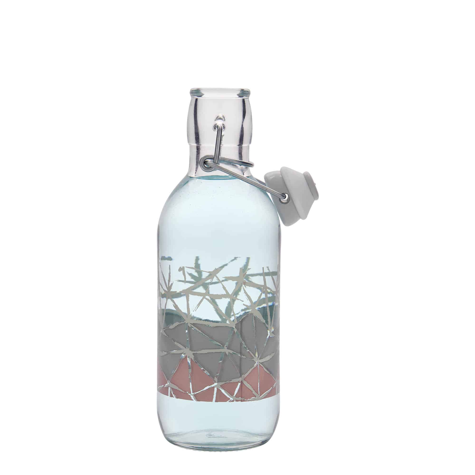 Bouteille en verre 500 ml 'Emilia', motif : manolibera rose, bouchage: bouchon mécanique