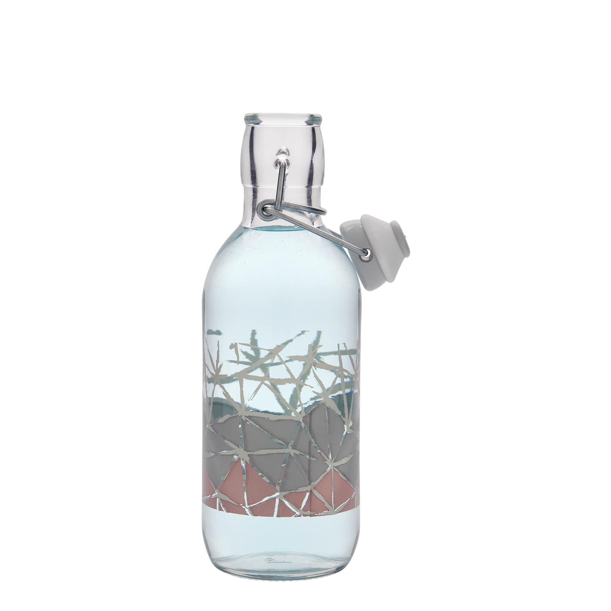 Bouteille en verre 500 ml 'Emilia', motif : manolibera rose, bouchage: bouchon mécanique Bouteille en verre 500 ml 'Emilia', motif : manolibera rose, bouchage: bouchon mécanique