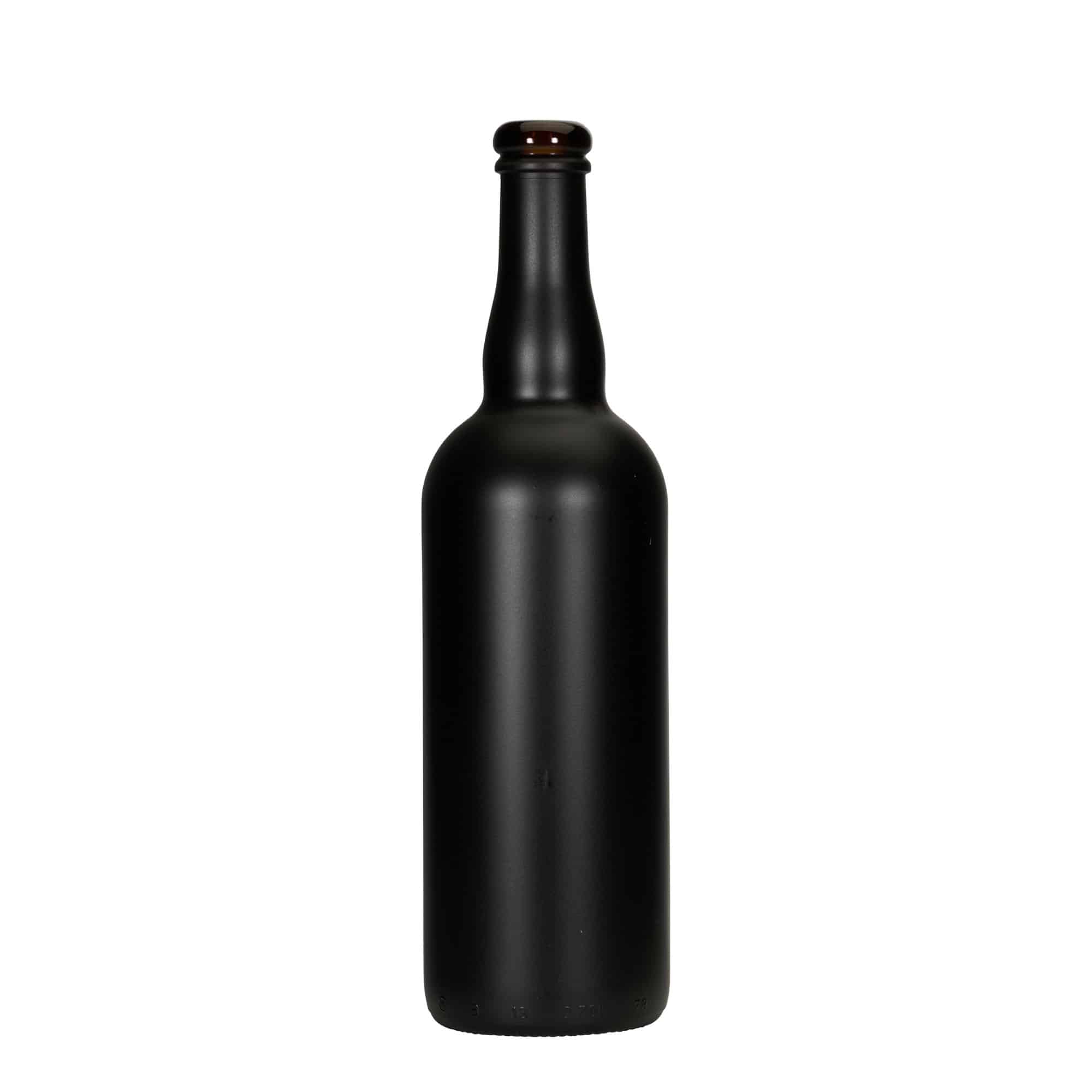 750 ml bierfles België, glas, zwart, opening: kurk