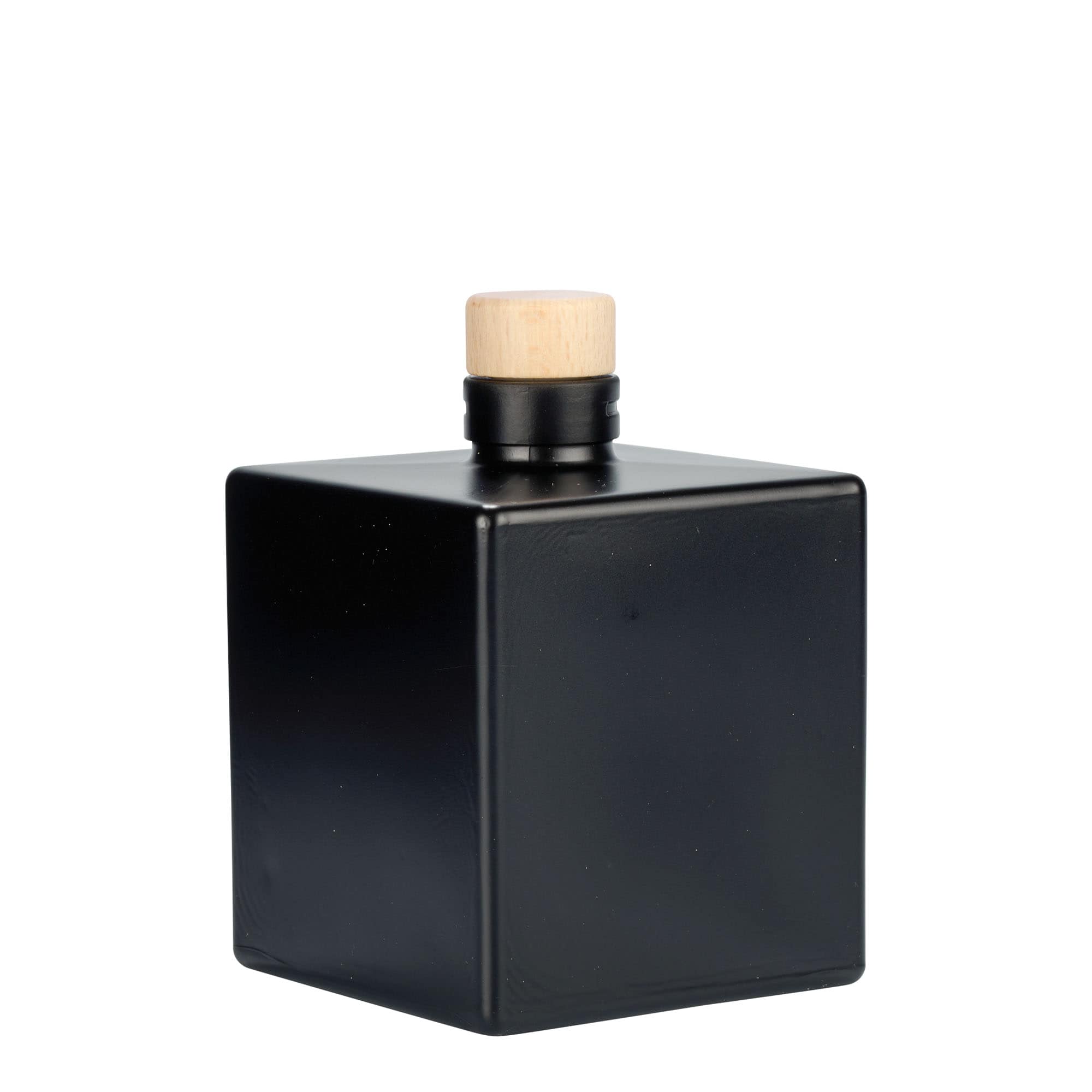 Glazen fles 'Cube', 500 ml, vierkant, zwart, monding: kurk