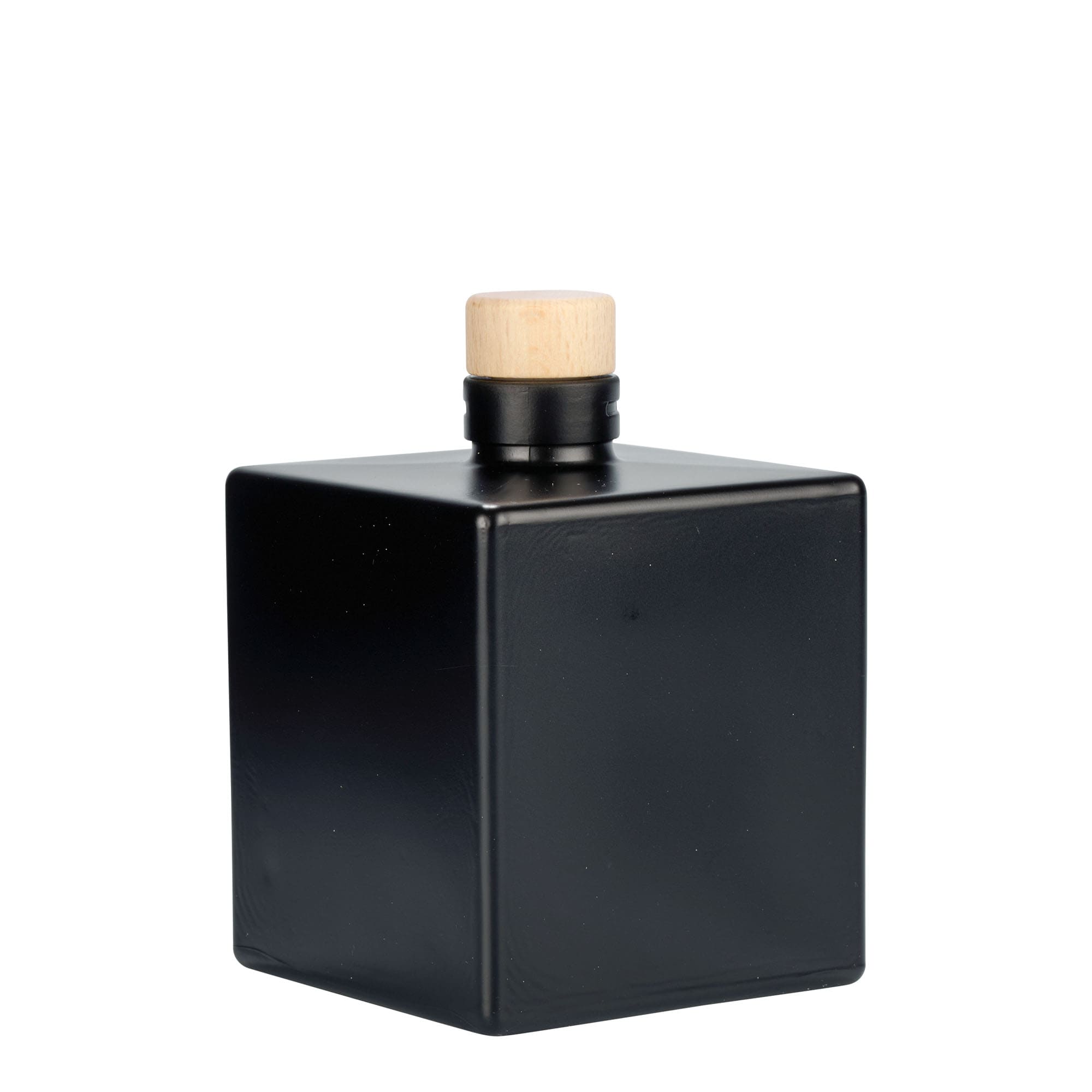 Glazen fles 'Cube', 500 ml, vierkant, zwart, monding: kurk Glazen fles 'Cube', 500 ml, vierkant, zwart, monding: kurk