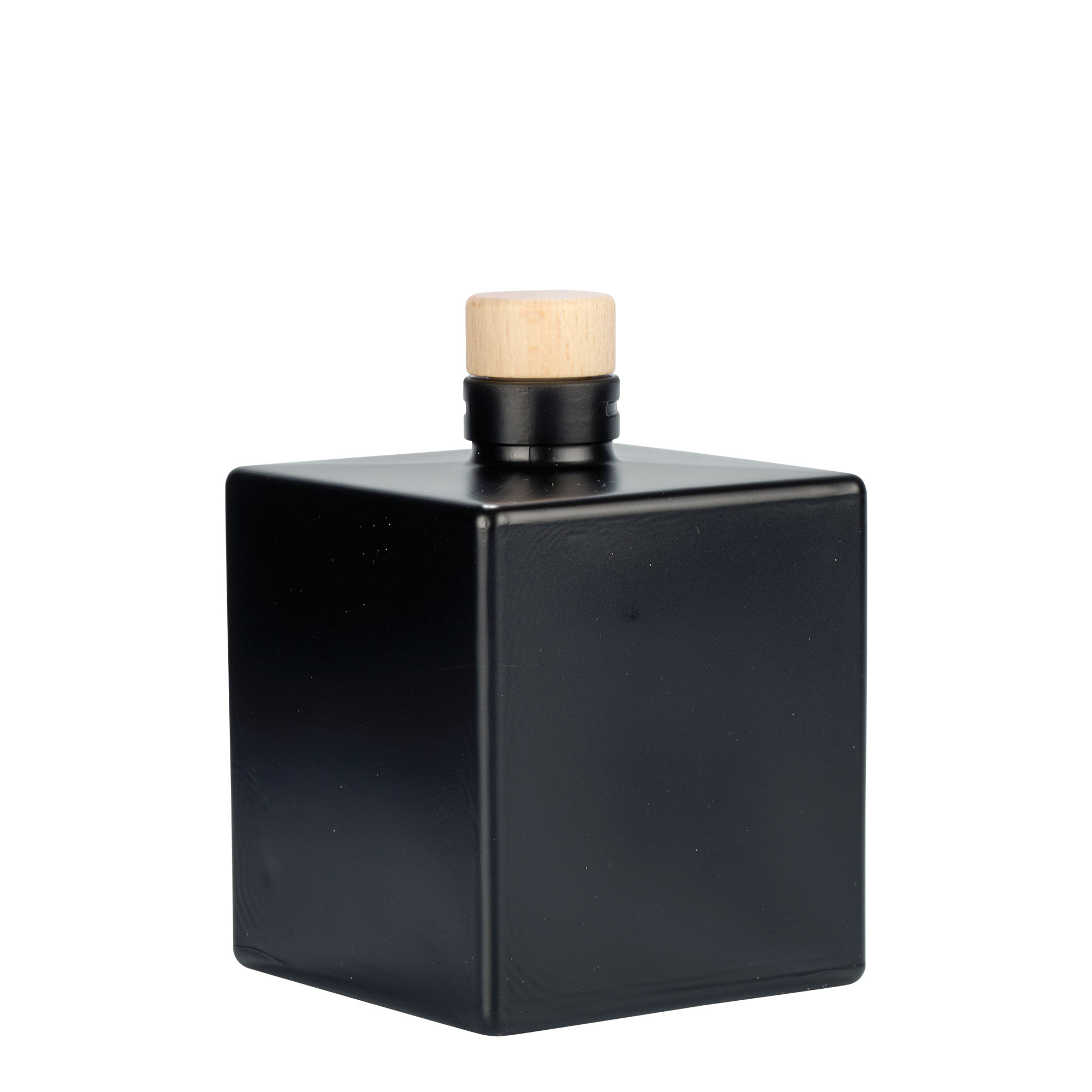 Bouteille en verre 500 ml « Cube », carrée, noire, bouchage: bouchon