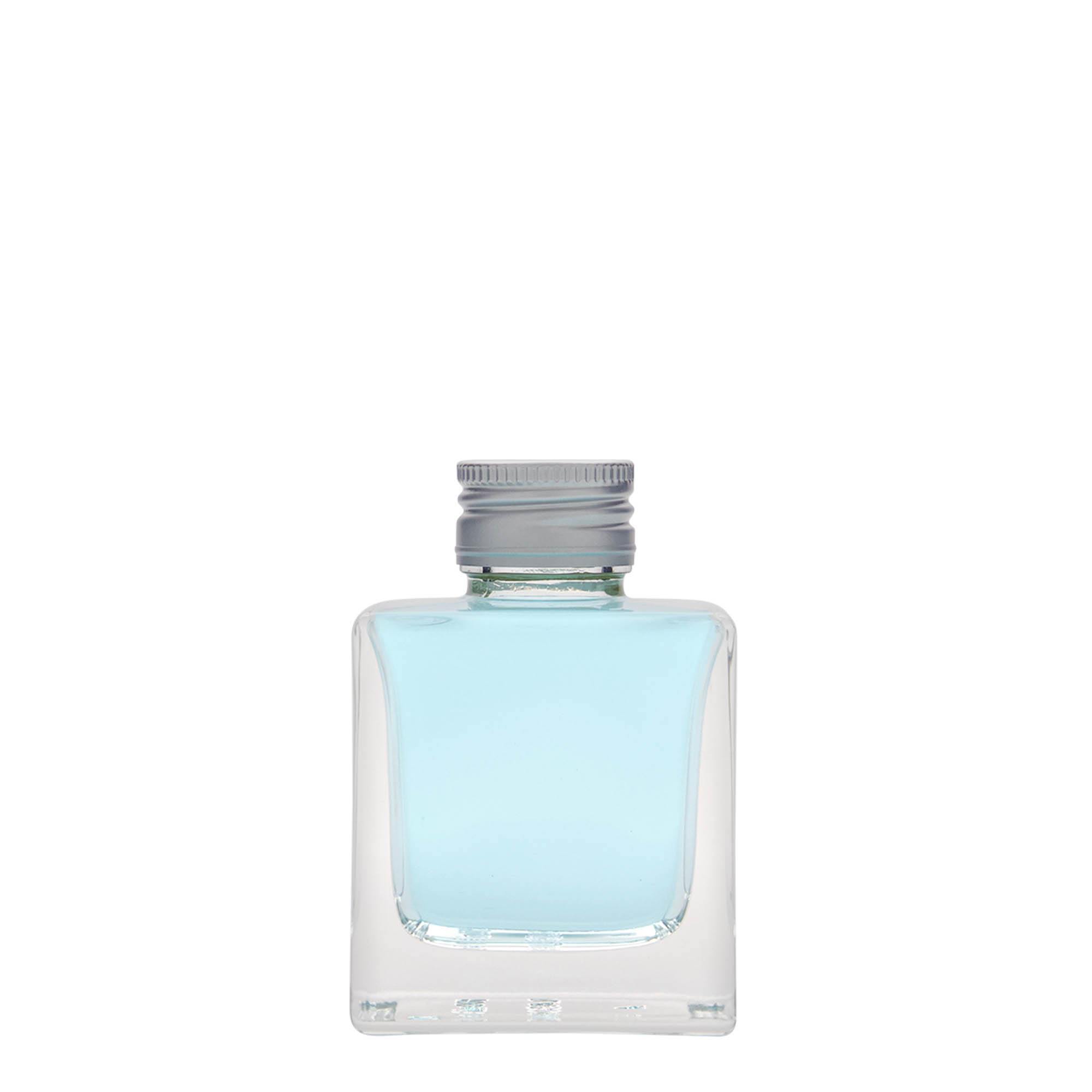 Glazen fles 'Cube', 100 ml, vierkant, monding: PP 28