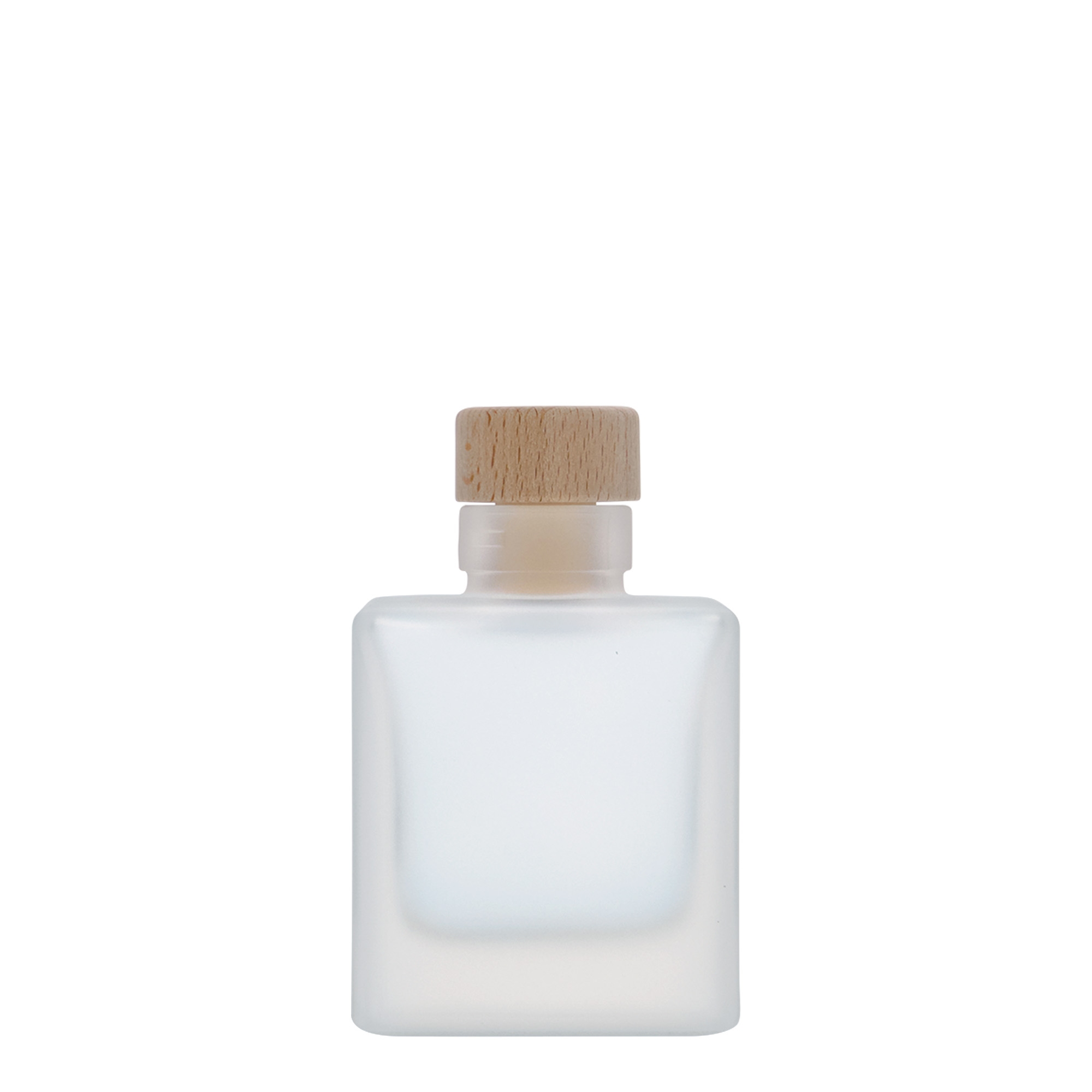 Glazen fles 'Cube', 100 ml, vierkant, gematteerd, monding: kurk Glazen fles 'Cube', 100 ml, vierkant, gematteerd, monding: kurk