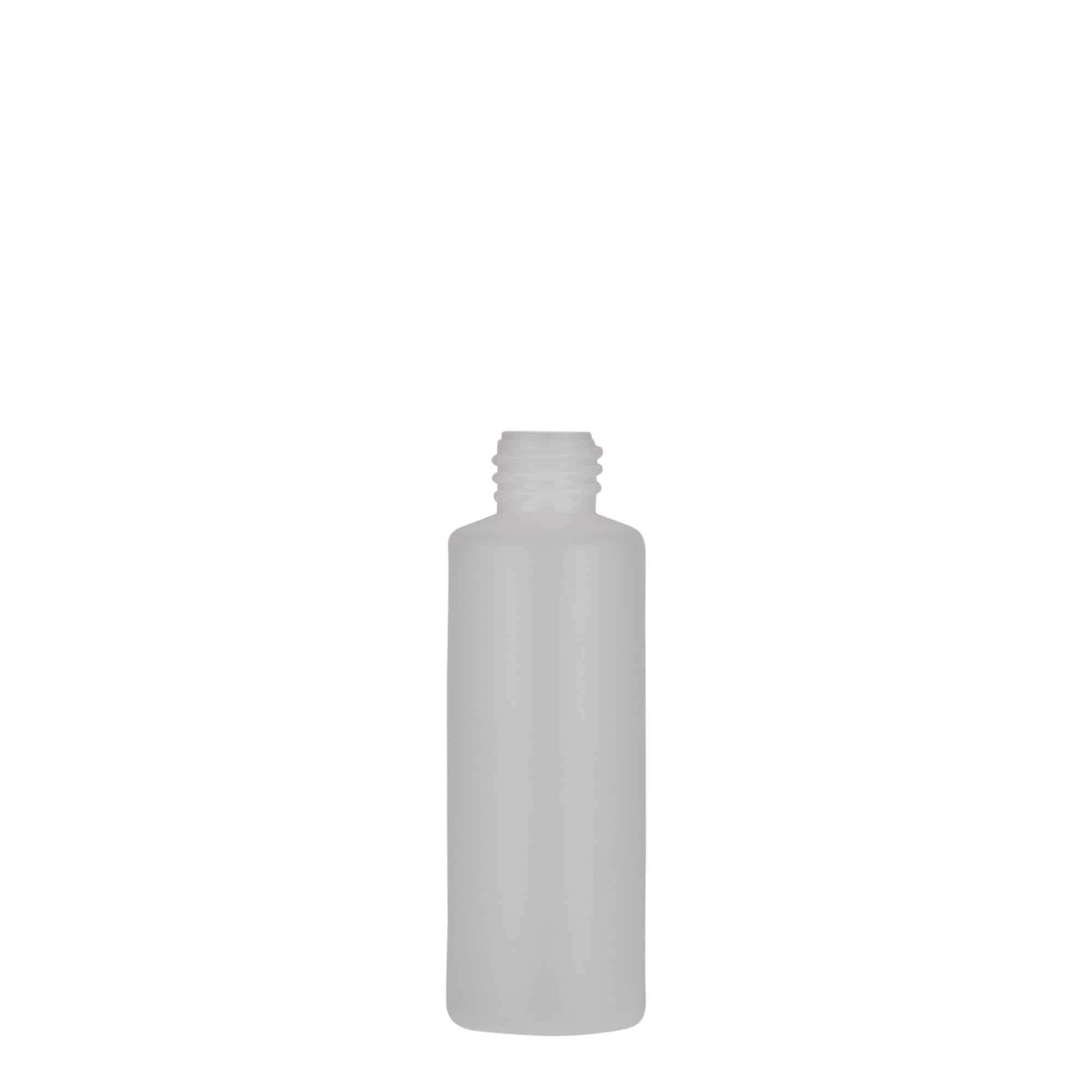 Bouteille ronde 50 ml, plastique PE, nature, bouchage: Bougage à vis Bouteille ronde 50 ml, plastique PE, nature, bouchage: Bougage à vis