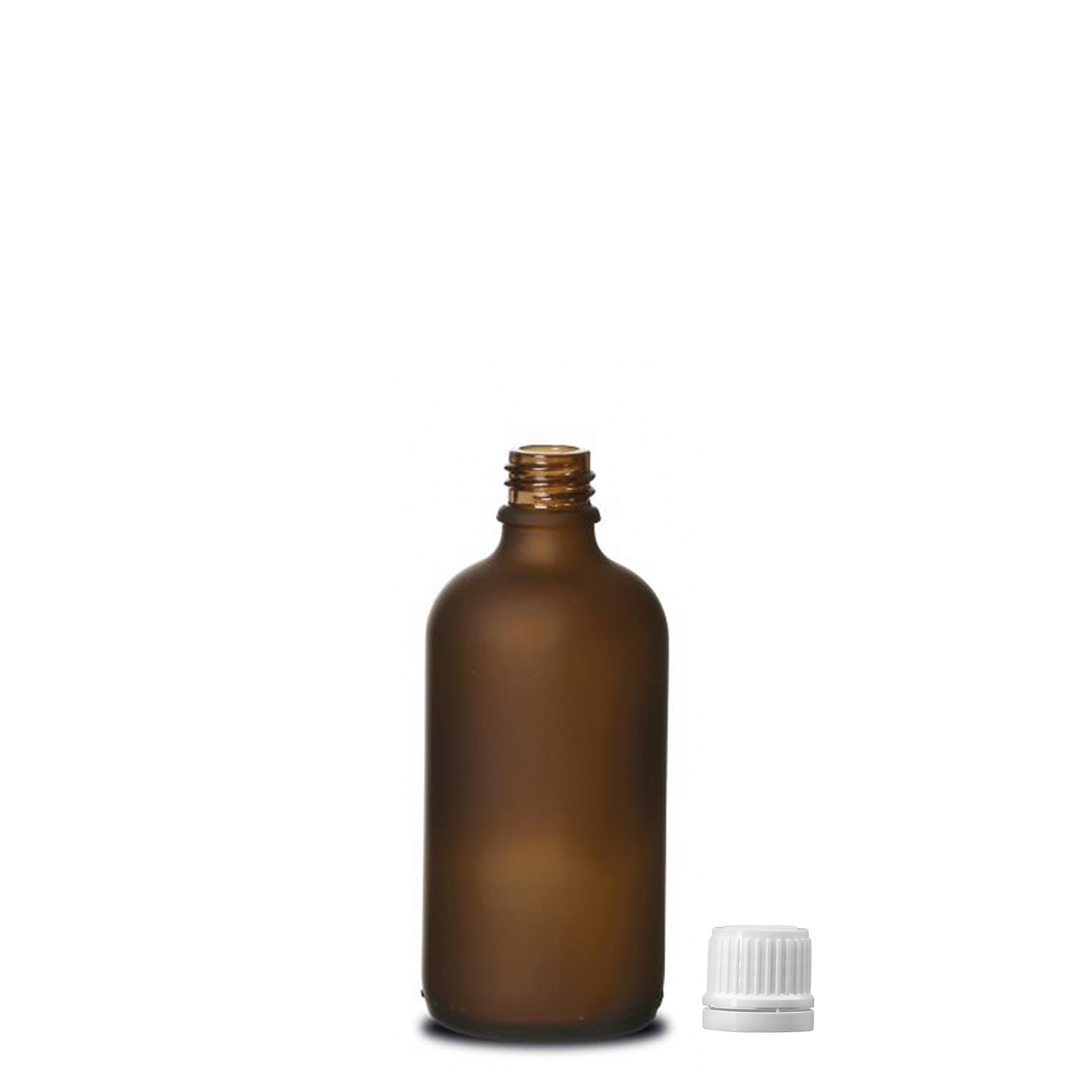 100 ml medicijnfles, glas, bruin mat, opening: DIN 18