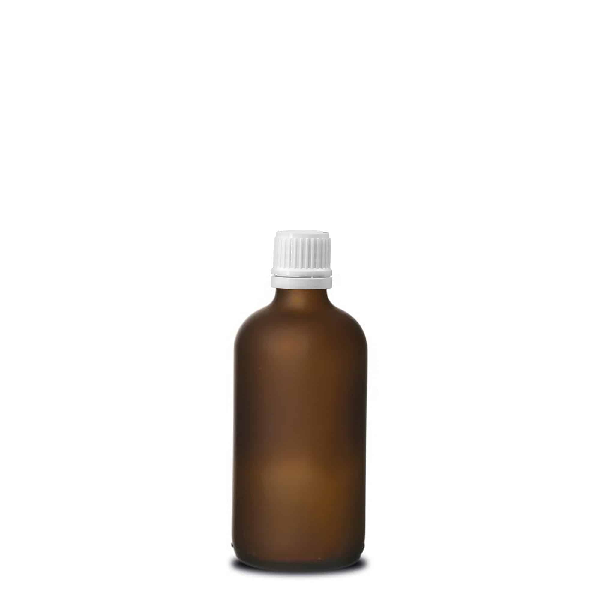 100 ml medicijnfles, glas, bruin mat, opening: DIN 18