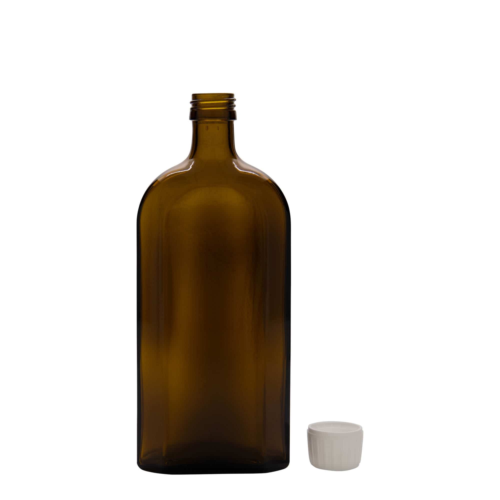 Medicijnfles Meplat, 500 ml, ovaal, glas, bruin, monding: PP 28