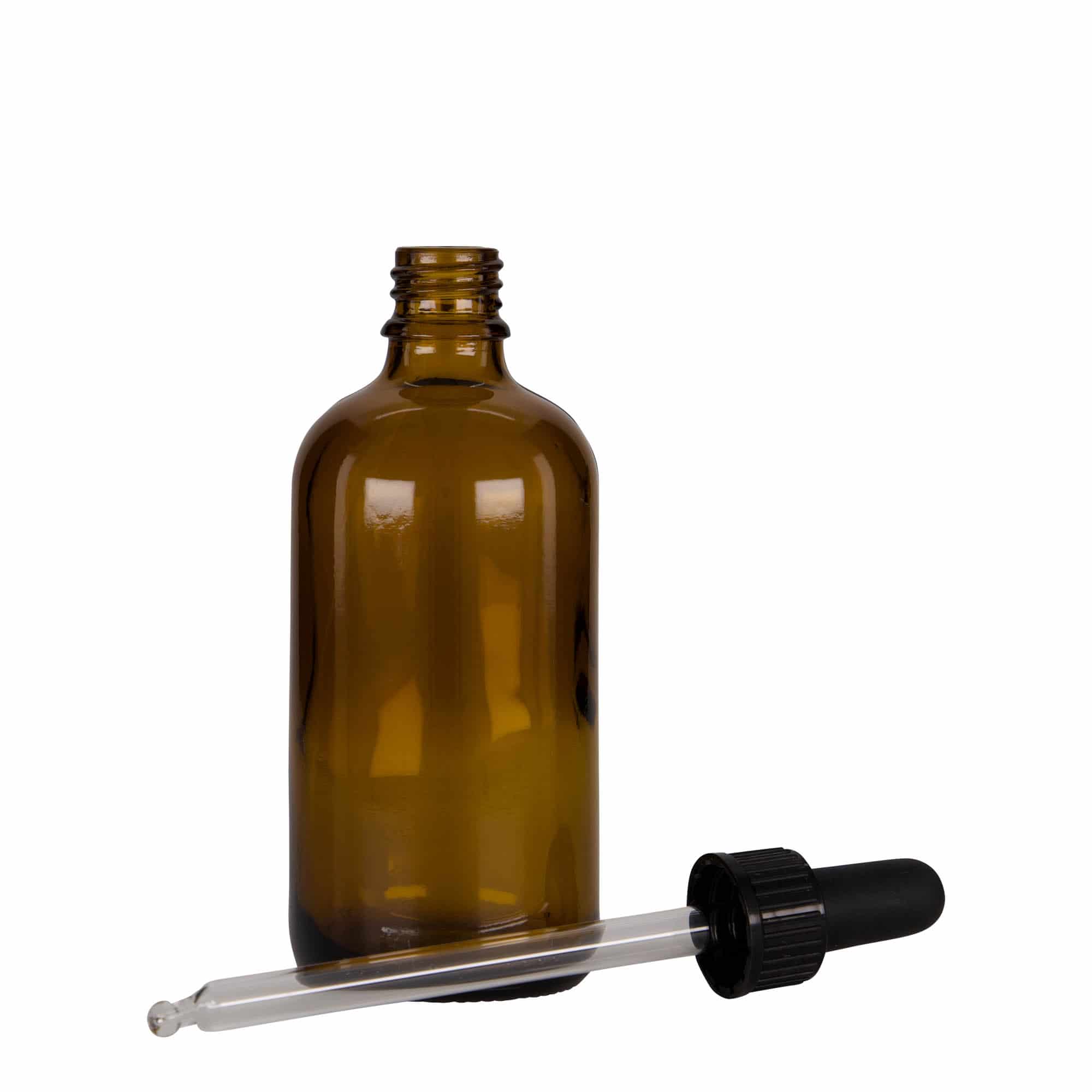 Flacon compte-gouttes médical 100 ml, verre, brun-noir, bouchage: DIN 18
