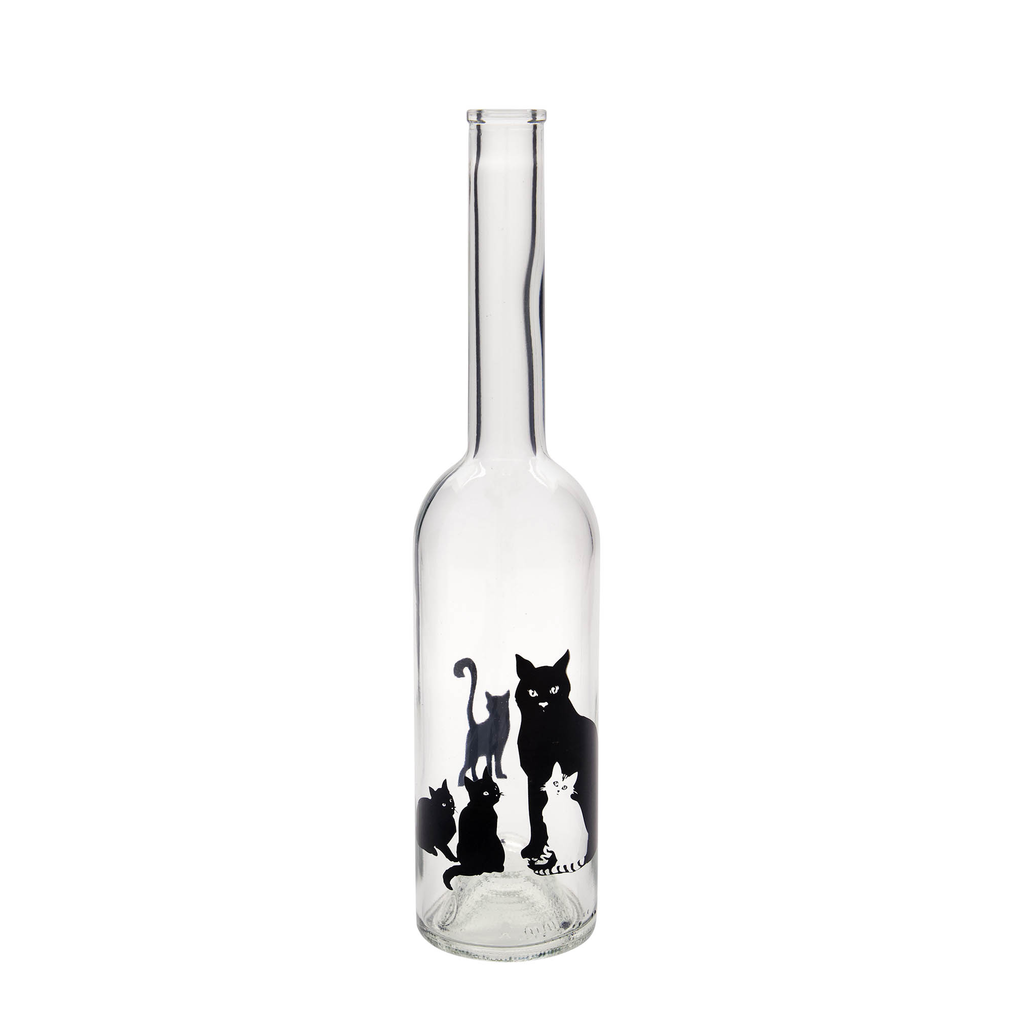 Glazen fles 'Opera', 500 ml, motief: Katten, monding: kurk Glazen fles 'Opera', 500 ml, motief: Katten, monding: kurk