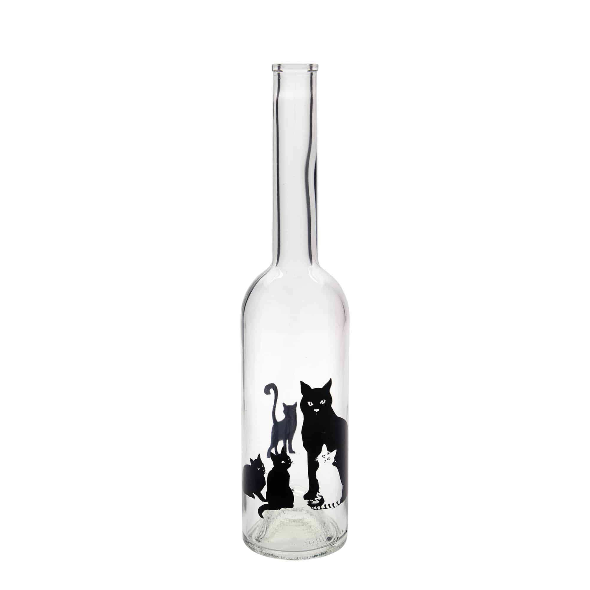 Glazen fles 'Opera', 500 ml, motief: Katten, monding: kurk