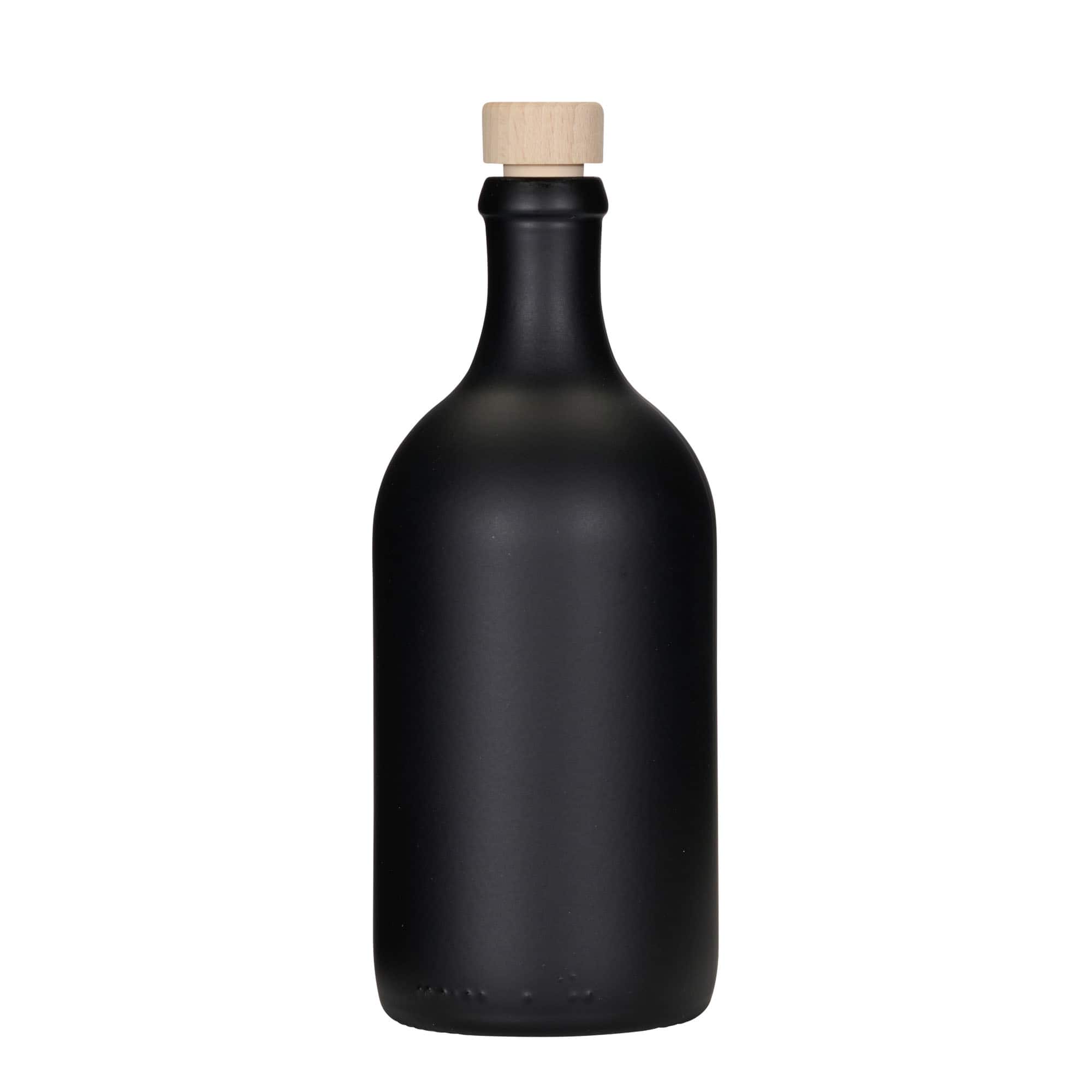 Glazen fles 'Ginevra Leggera', 500 ml, zwart, monding: kurk Glazen fles 'Ginevra Leggera', 500 ml, zwart, monding: kurk