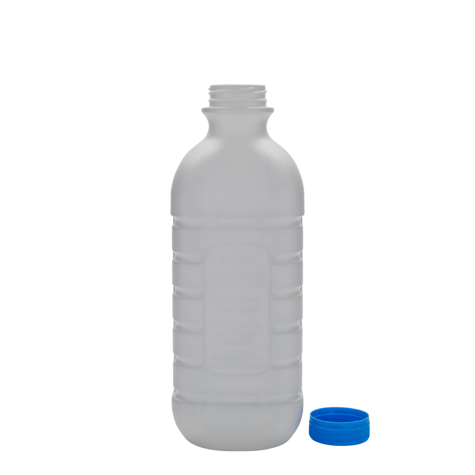 Melkfles, 1000 ml, rechthoekig, HDPE-kunststof, wit, monding: PEHD40 Melkfles, 1000 ml, rechthoekig, HDPE-kunststof, wit, monding: PEHD40