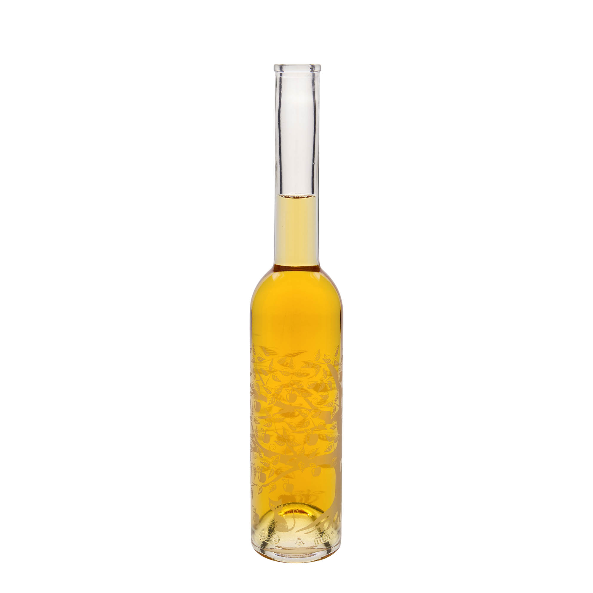Glazen fles 'Opera', 350 ml, motief: Appelboom, monding: kurk Glazen fles 'Opera', 350 ml, motief: Appelboom, monding: kurk