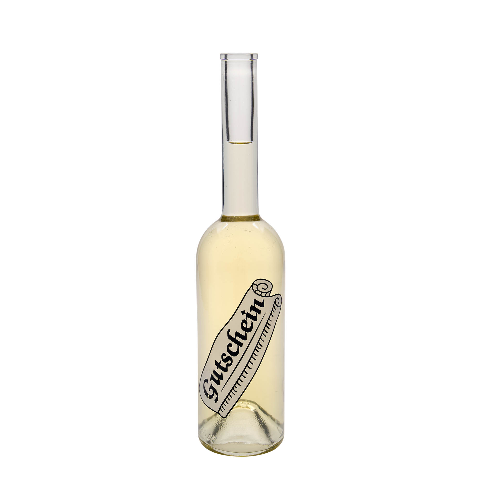 Glazen fles 'Opera', 500 ml, motief: Waardebon, monding: kurk Glazen fles 'Opera', 500 ml, motief: Waardebon, monding: kurk