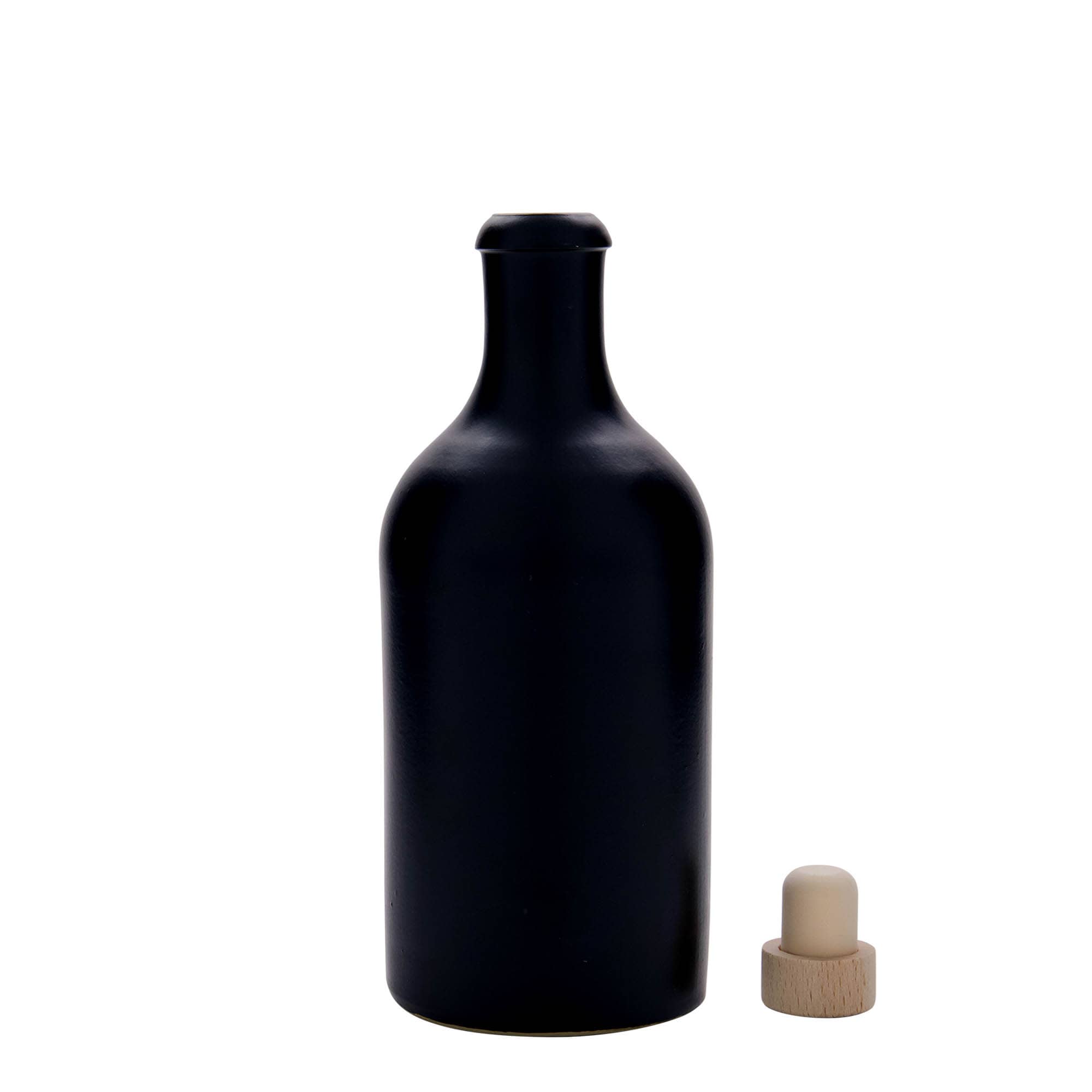 Chope en terre cuite 500 ml, grès, noir, bouchage: bouchon