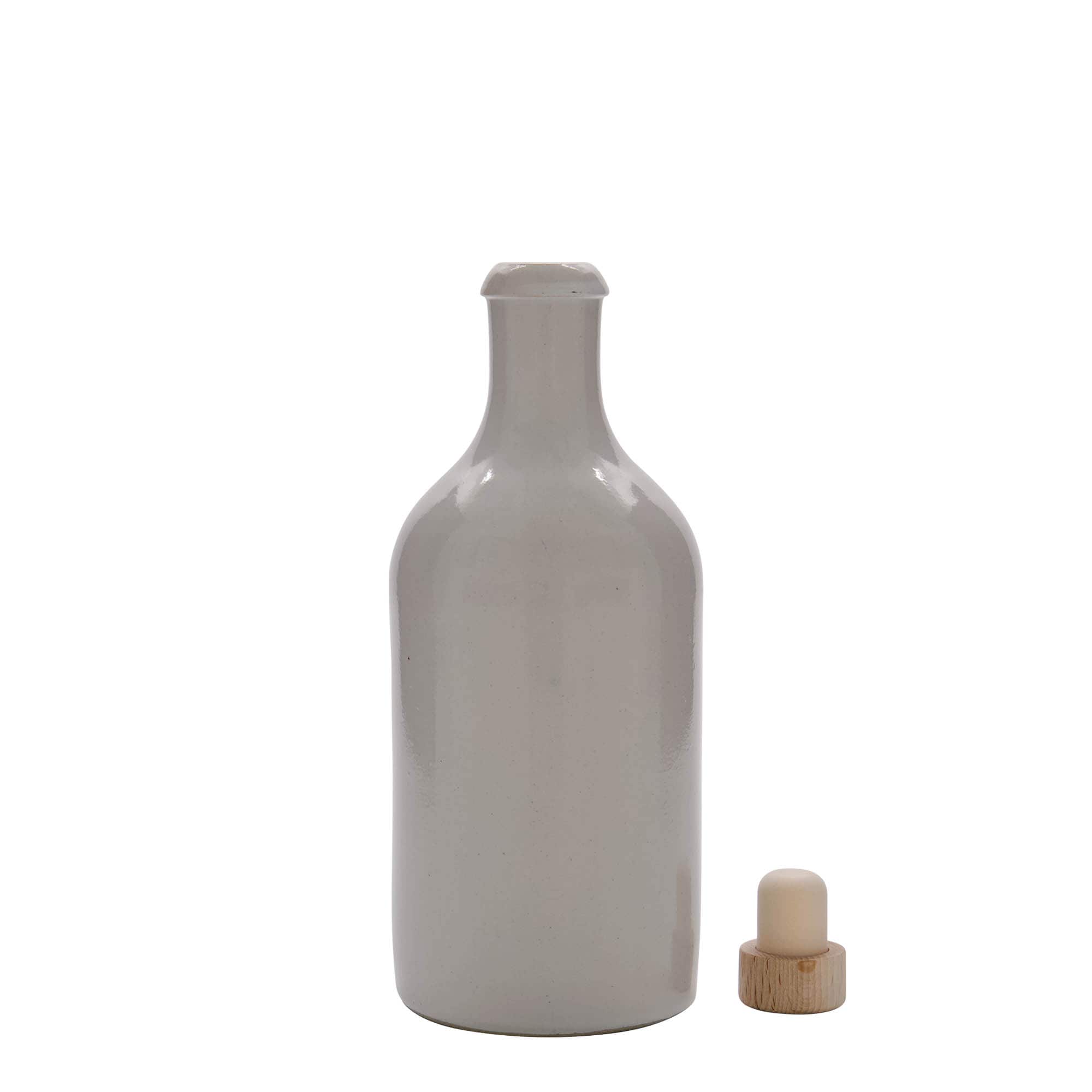 Keramische kruik, 500 ml, steengoed, wit, monding: kurk