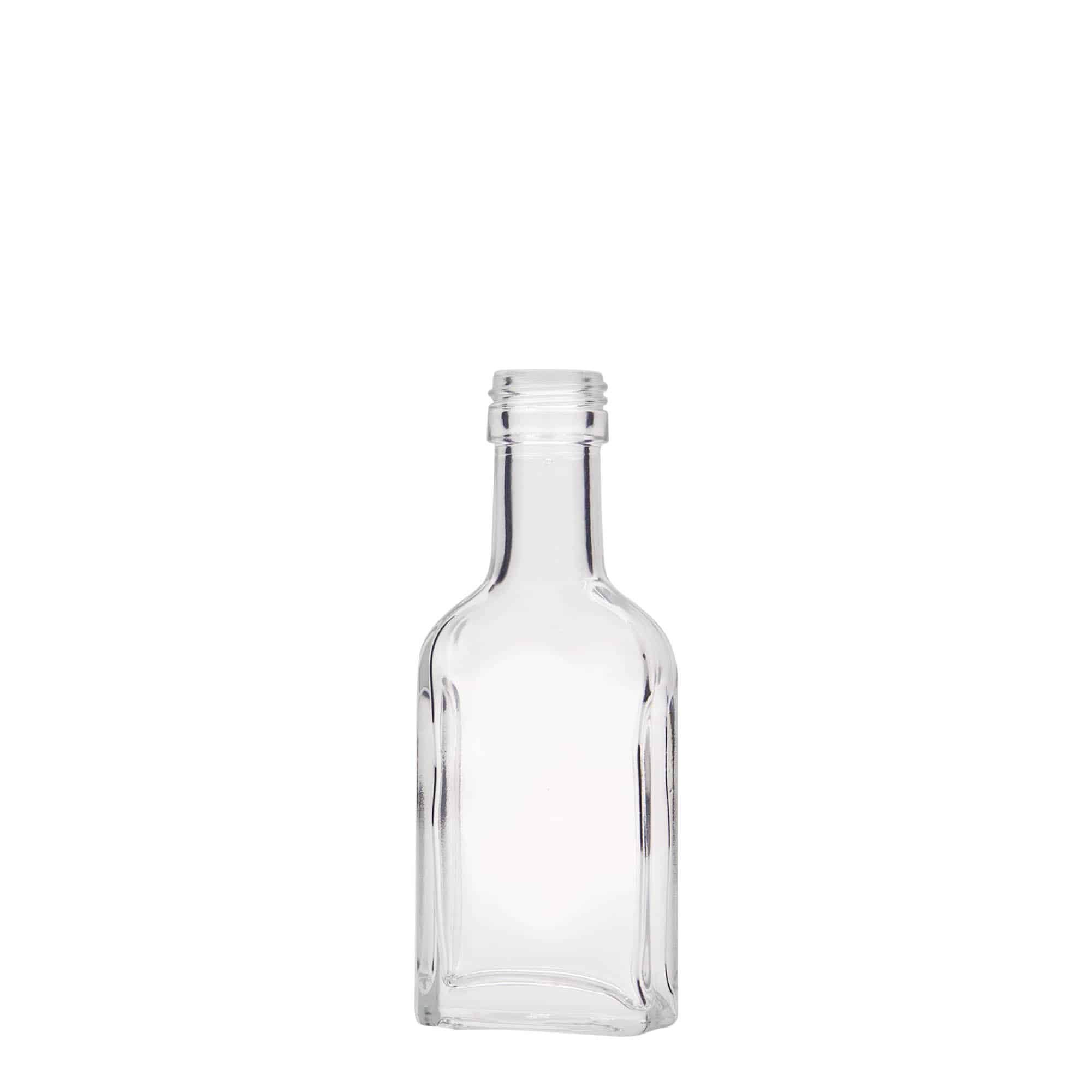 Flasque 40 ml à long cou, rectangulaire, verre, bouchage: PP 22