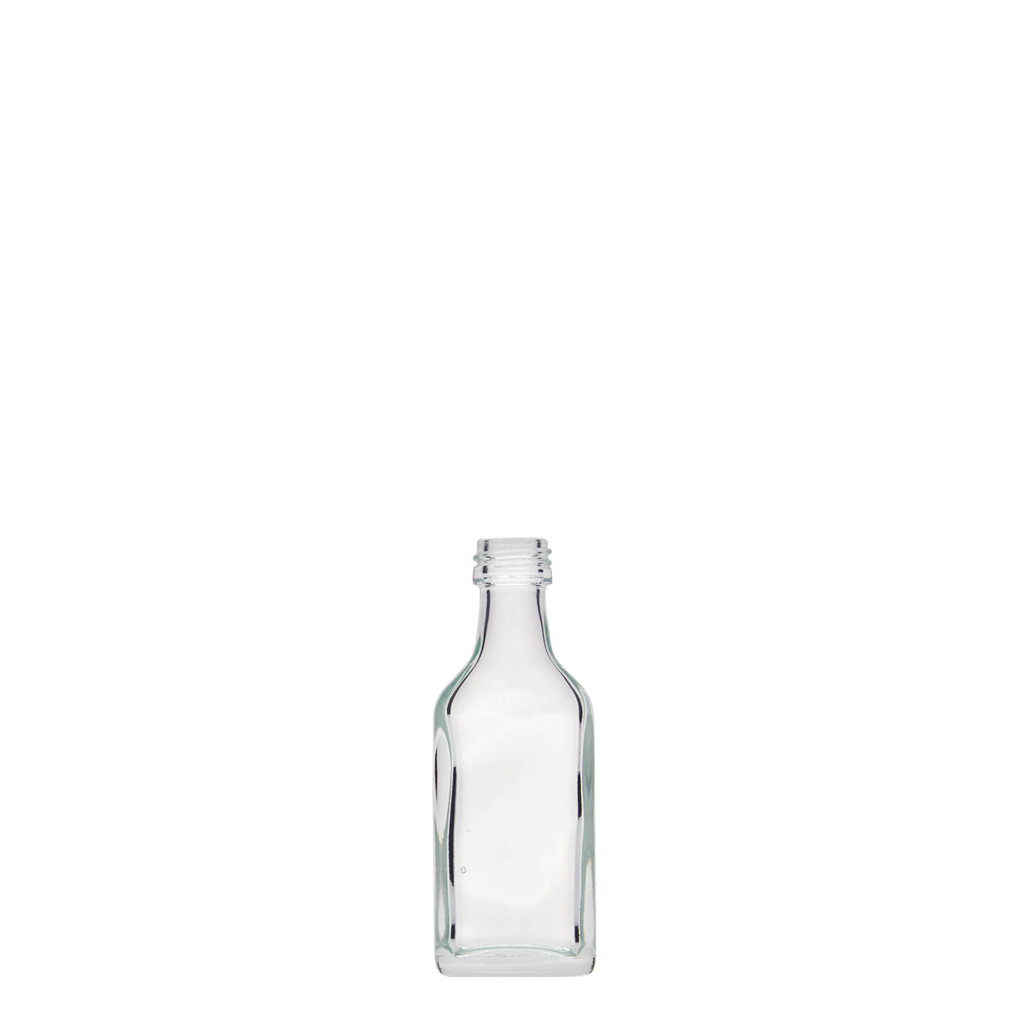 Flasque 20 ml, rectangulaire, verre, bouchage: PP 18 Flasque 20 ml, rectangulaire, verre, bouchage: PP 18
