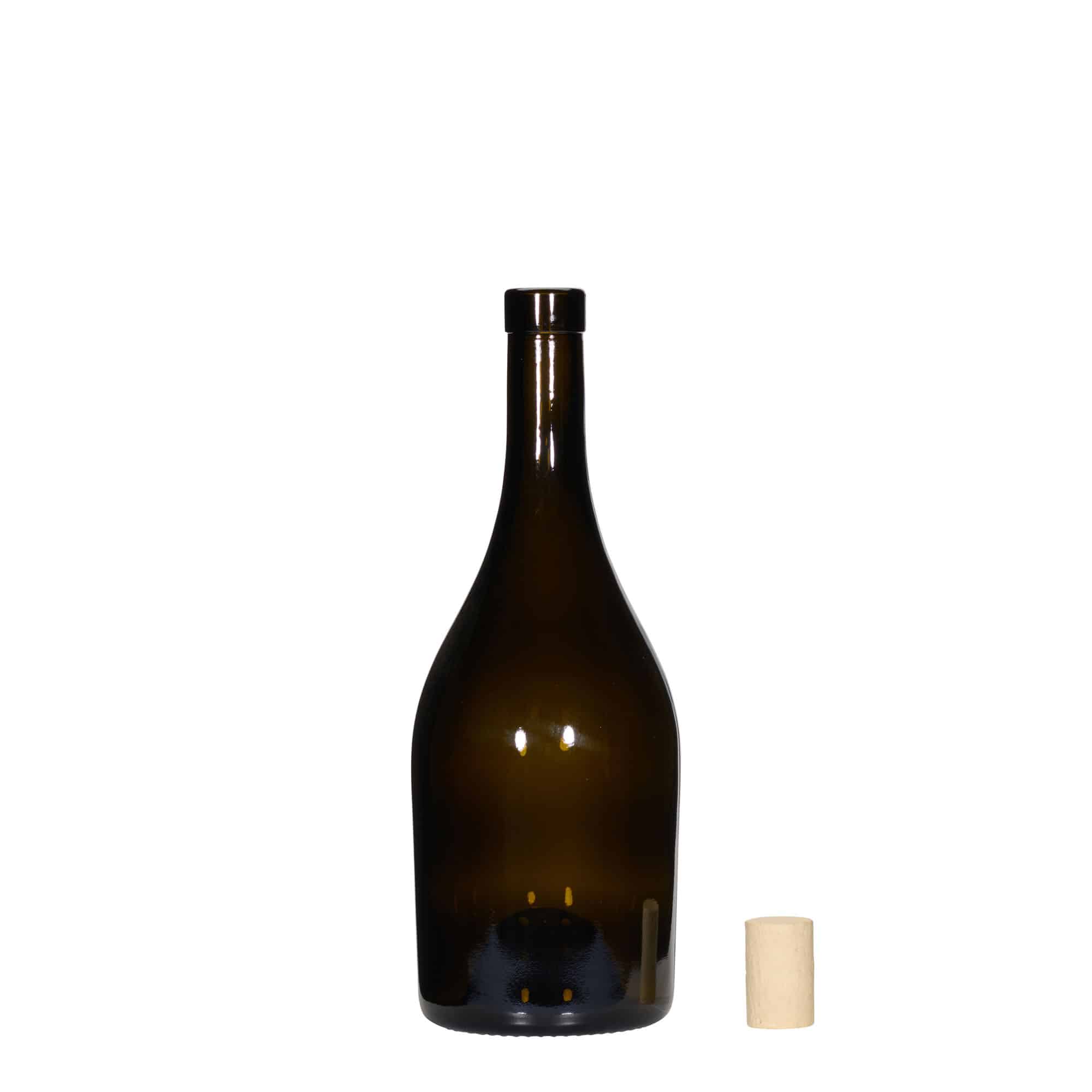 Wijnfles 'Exclusive', 750 ml, antiekgroen, monding: kurk