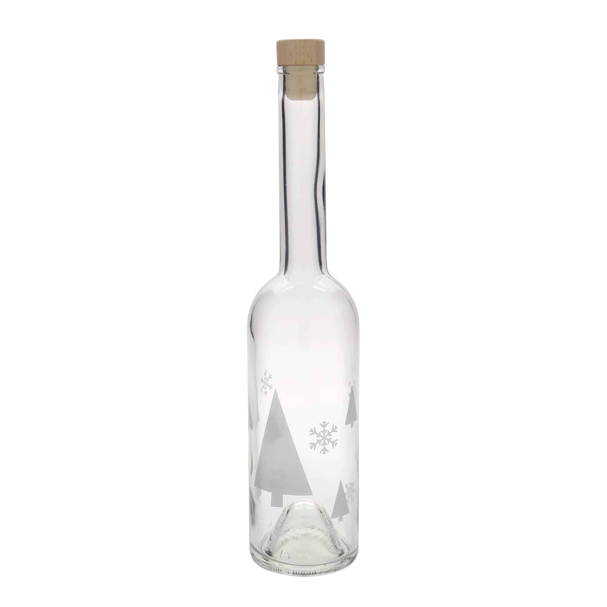 Glazen fles 'Opera', 500 ml, motief: Sneeuwvlokken, monding: kurk