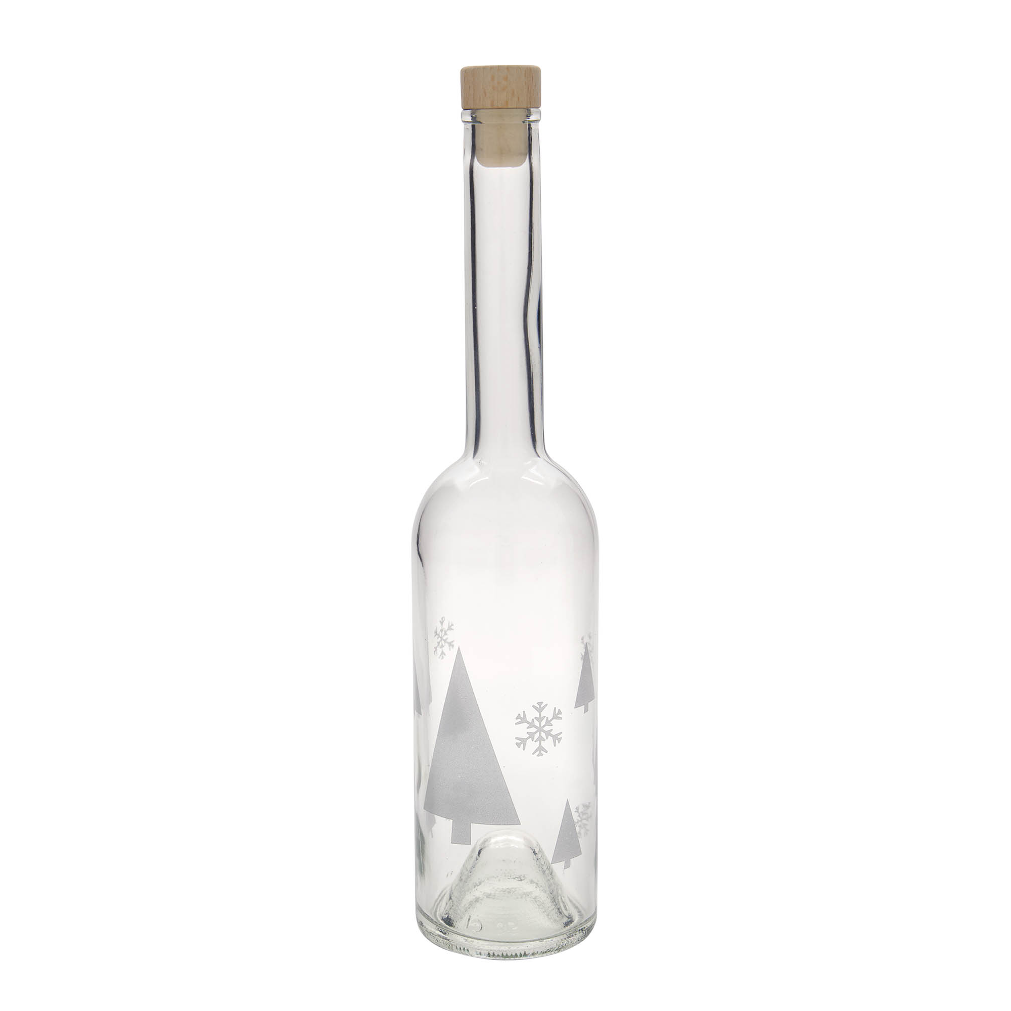 Glazen fles 'Opera', 500 ml, motief: Sneeuwvlokken, monding: kurk Glazen fles 'Opera', 500 ml, motief: Sneeuwvlokken, monding: kurk