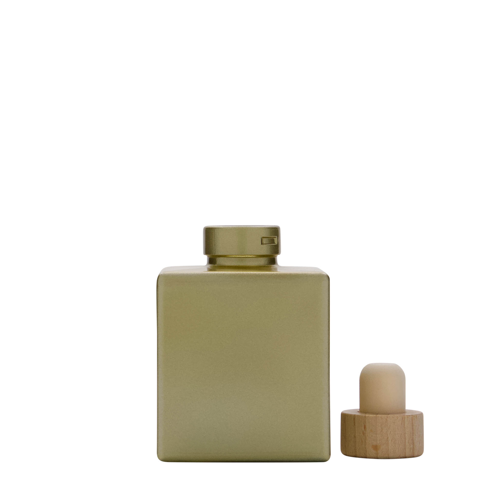 Glazen fles 'Cube', 100 ml, vierkant, goud, monding: kurk Glazen fles 'Cube', 100 ml, vierkant, goud, monding: kurk